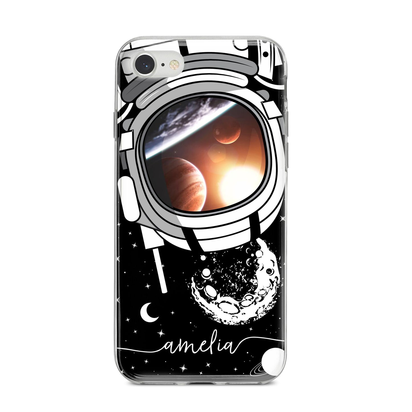 Personalised Astronaut in Space Name iPhone 8 Bumper Case on Silver iPhone