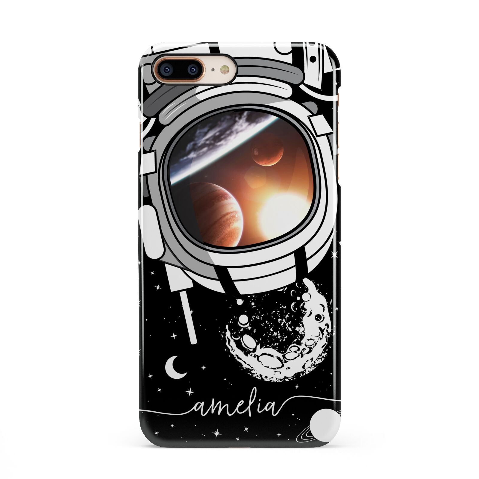 Personalised Astronaut in Space Name iPhone 8 Plus 3D Snap Case on Gold Phone