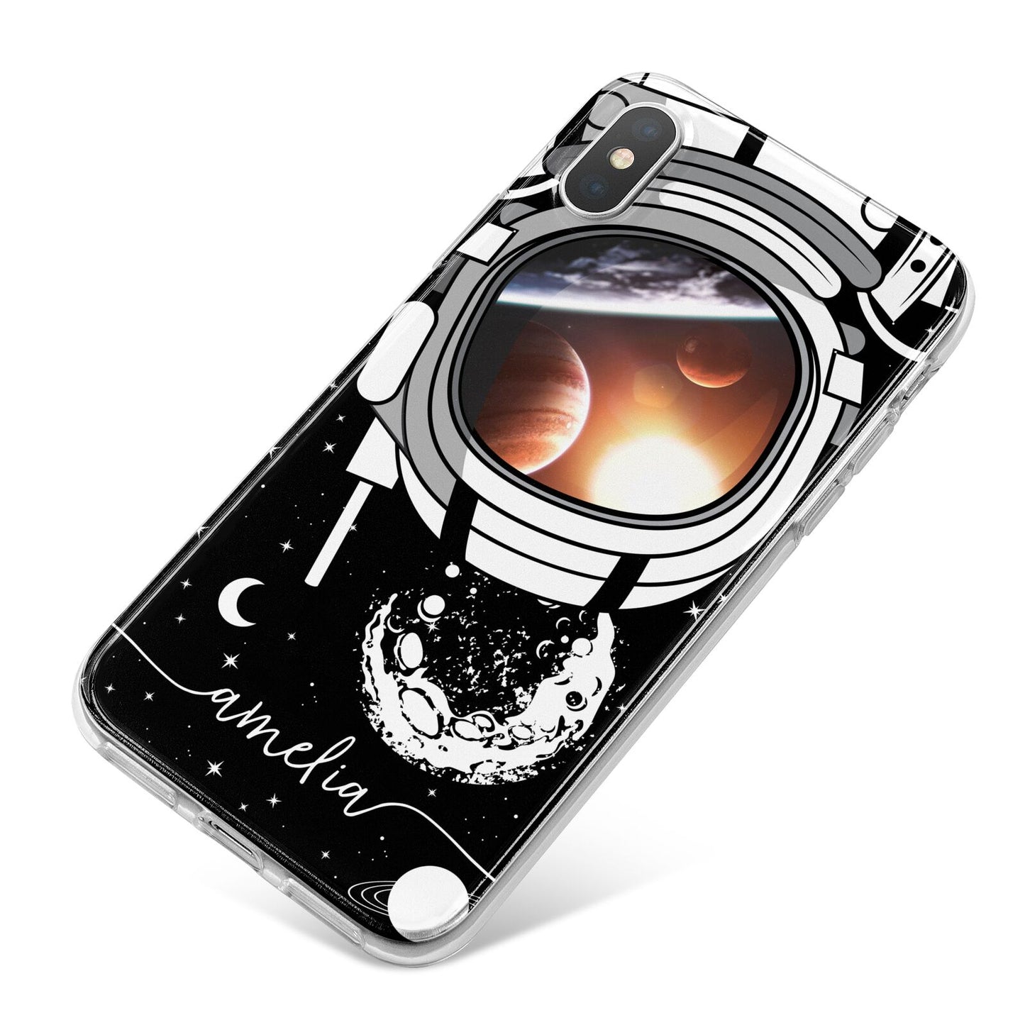 Personalised Astronaut in Space Name iPhone X Bumper Case on Silver iPhone