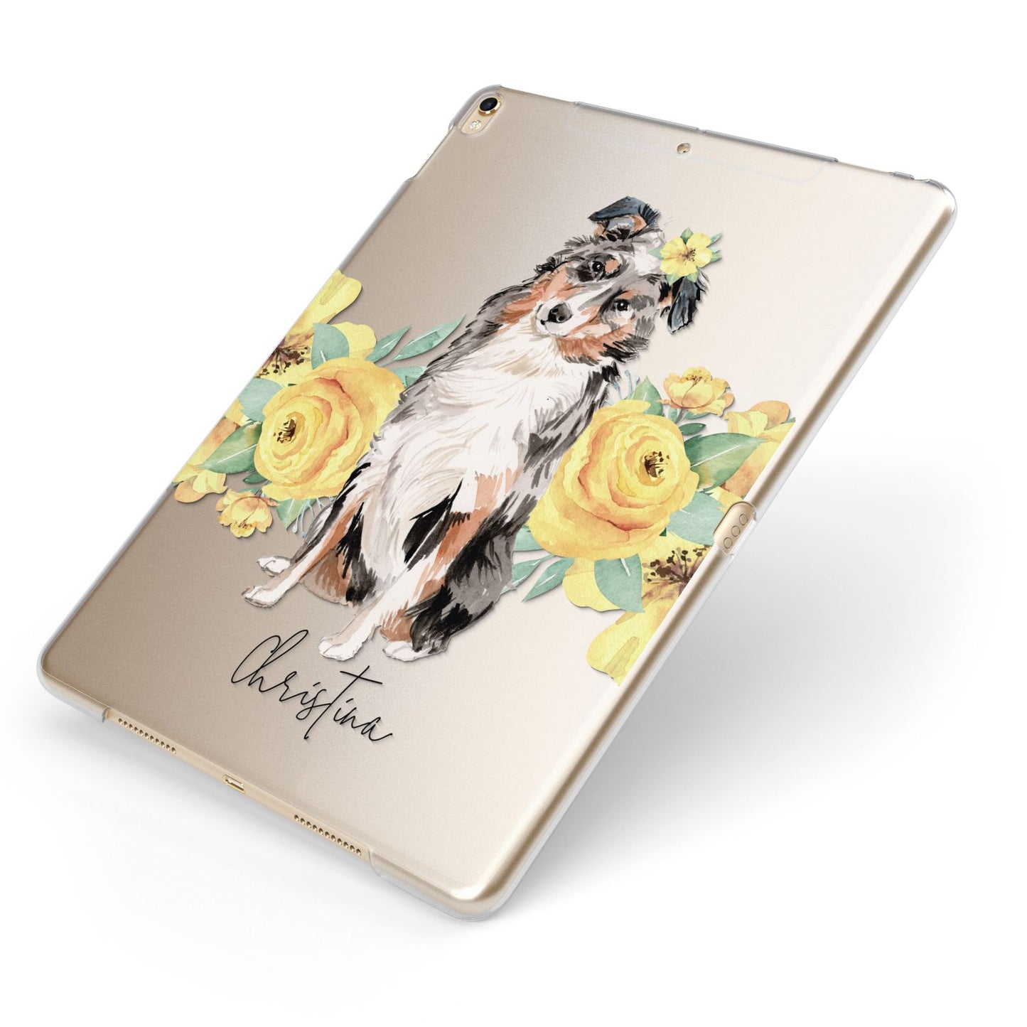 Personalised Australian Shepherd Apple iPad Case on Gold iPad Side View