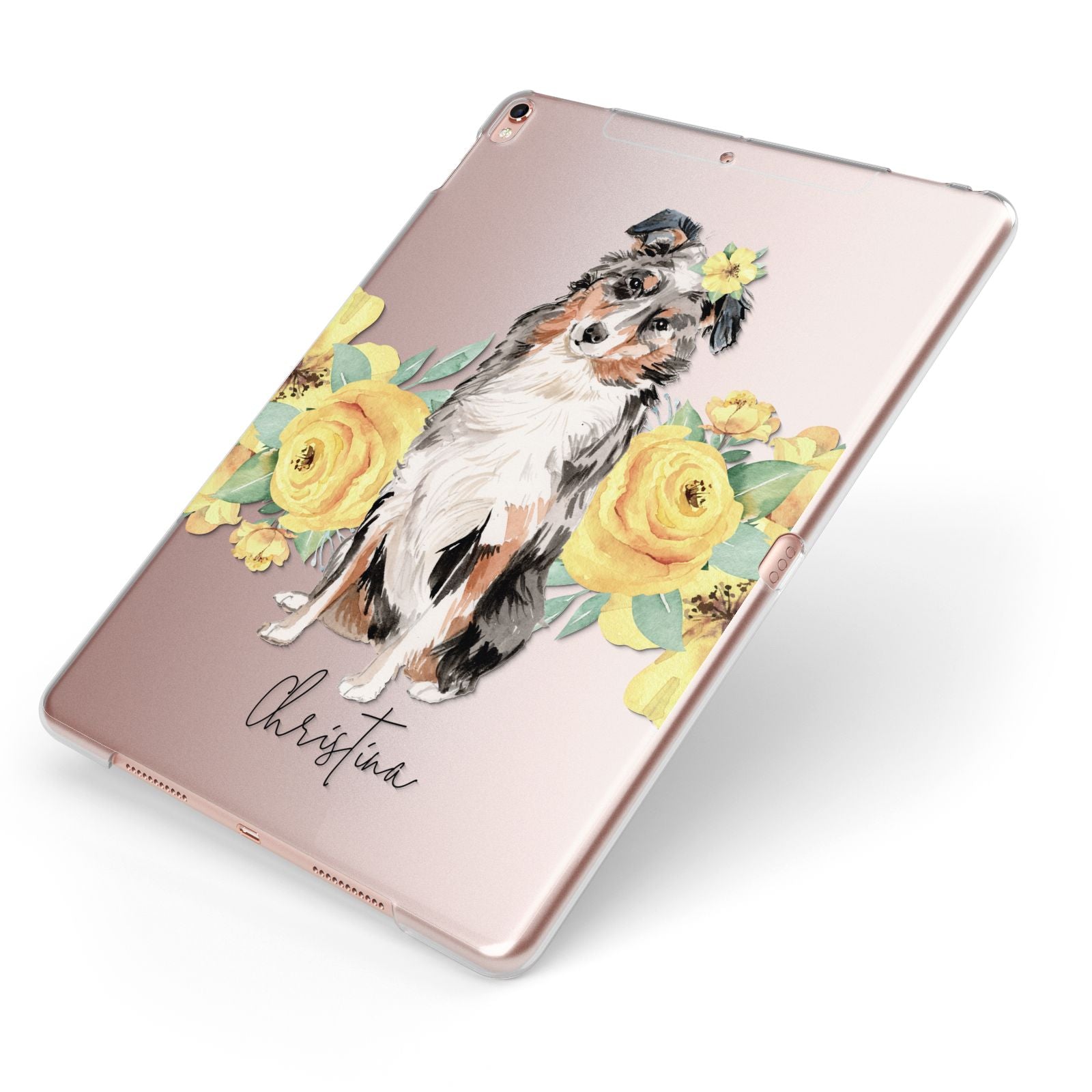 Personalised Australian Shepherd Apple iPad Case on Rose Gold iPad Side View
