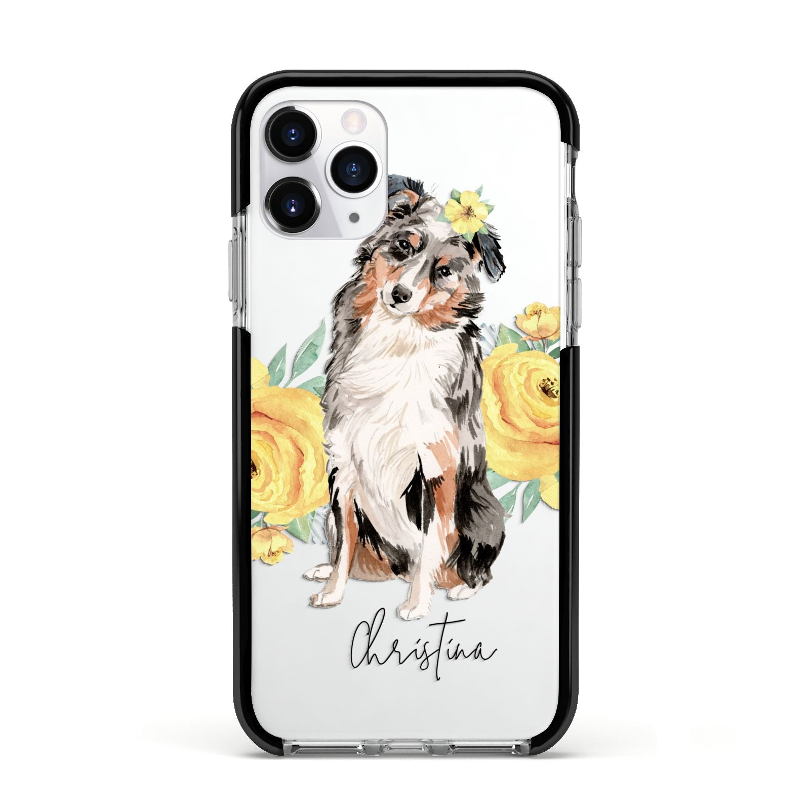 Personalised Australian Shepherd Apple iPhone 11 Pro in Silver with Black Impact Case
