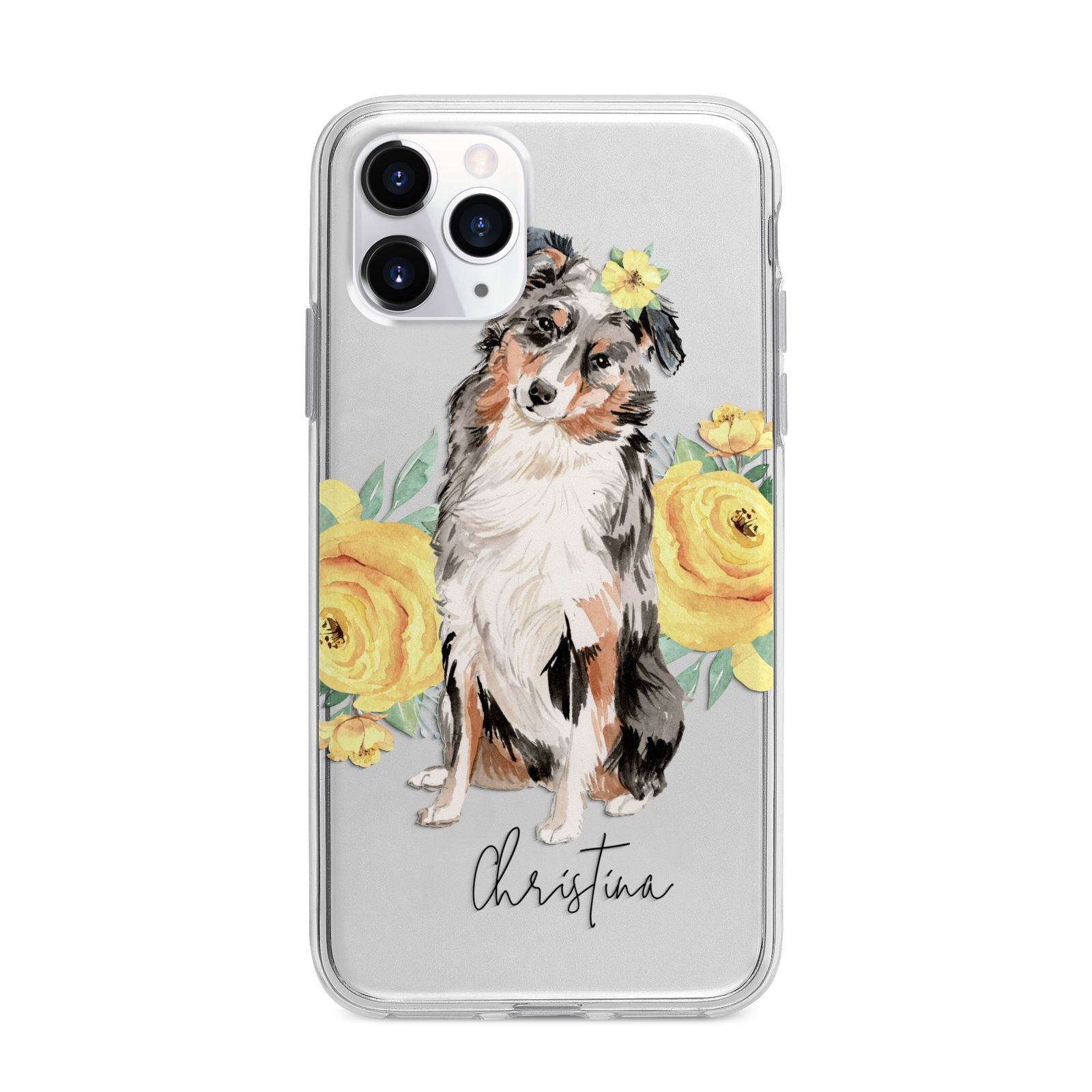 Personalised Australian Shepherd Apple iPhone 11 Pro in Silver with Bumper Case