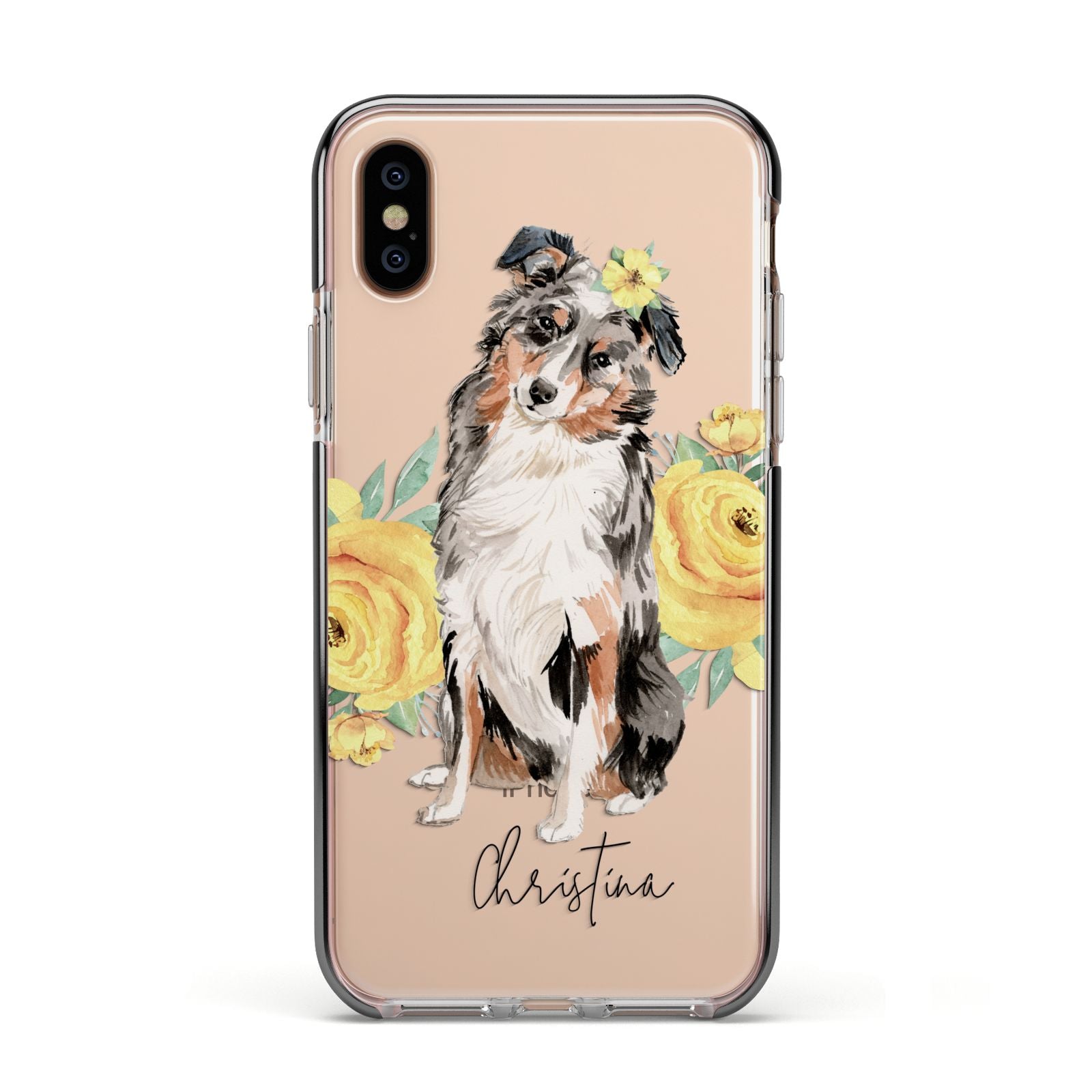 Personalised Australian Shepherd Apple iPhone Xs Impact Case Black Edge on Gold Phone
