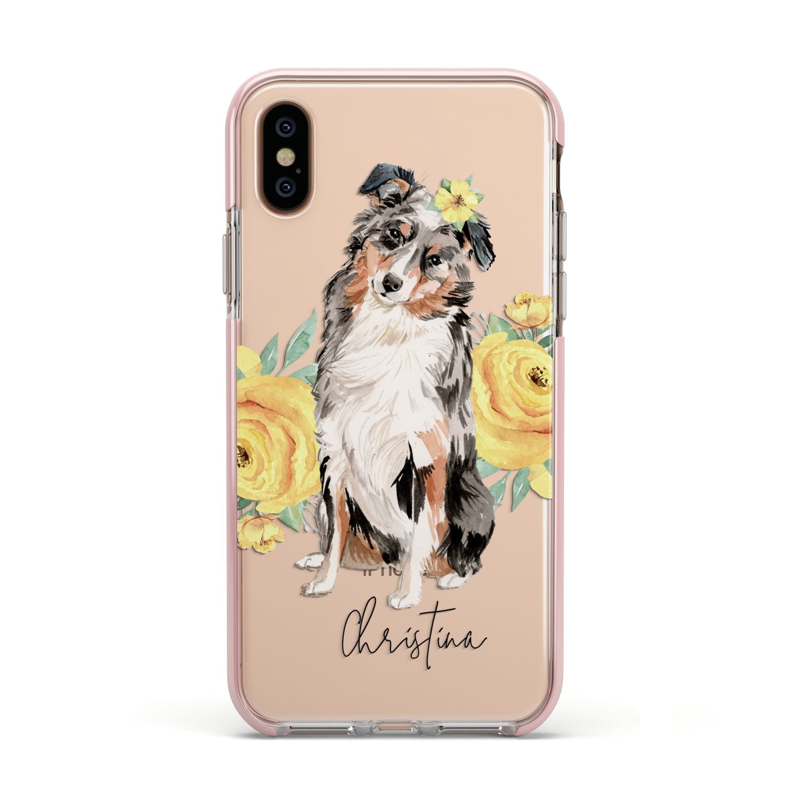 Personalised Australian Shepherd Apple iPhone Xs Impact Case Pink Edge on Gold Phone