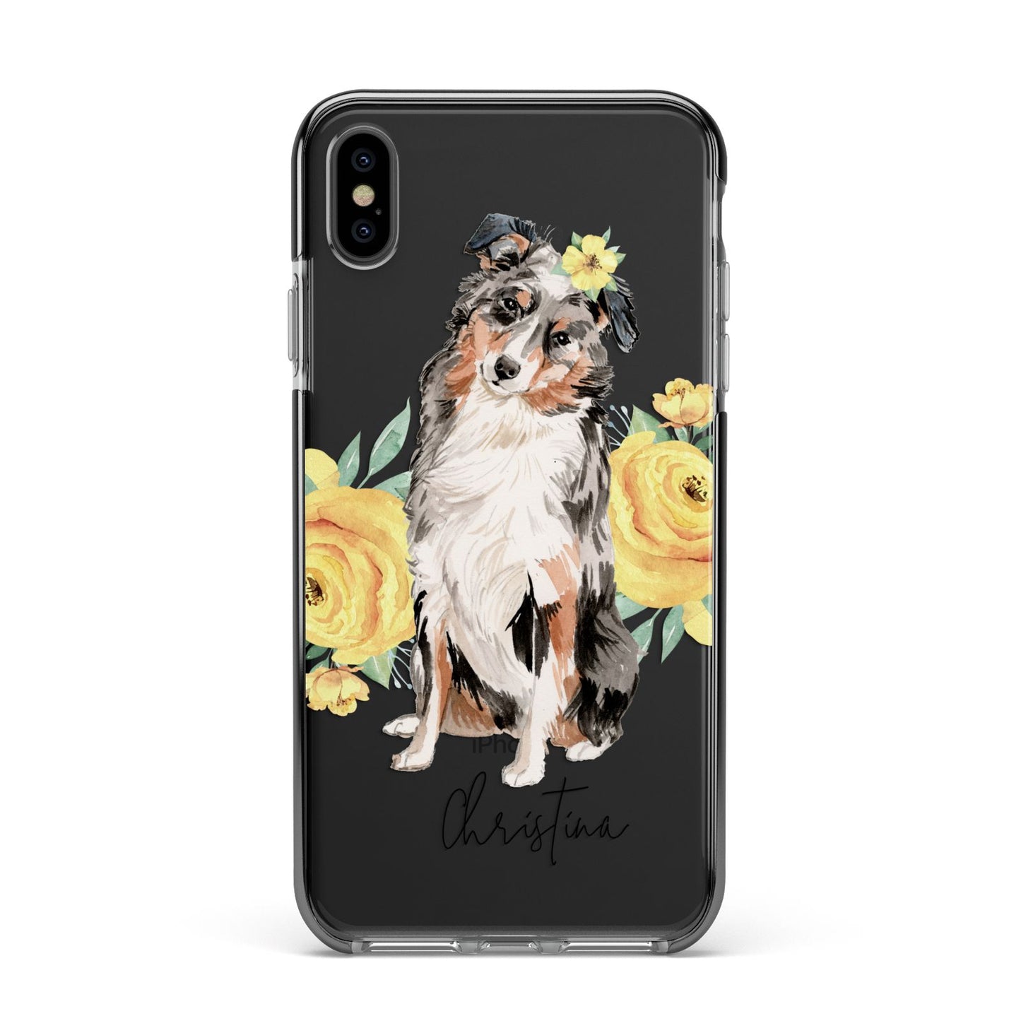 Personalised Australian Shepherd Apple iPhone Xs Max Impact Case Black Edge on Black Phone