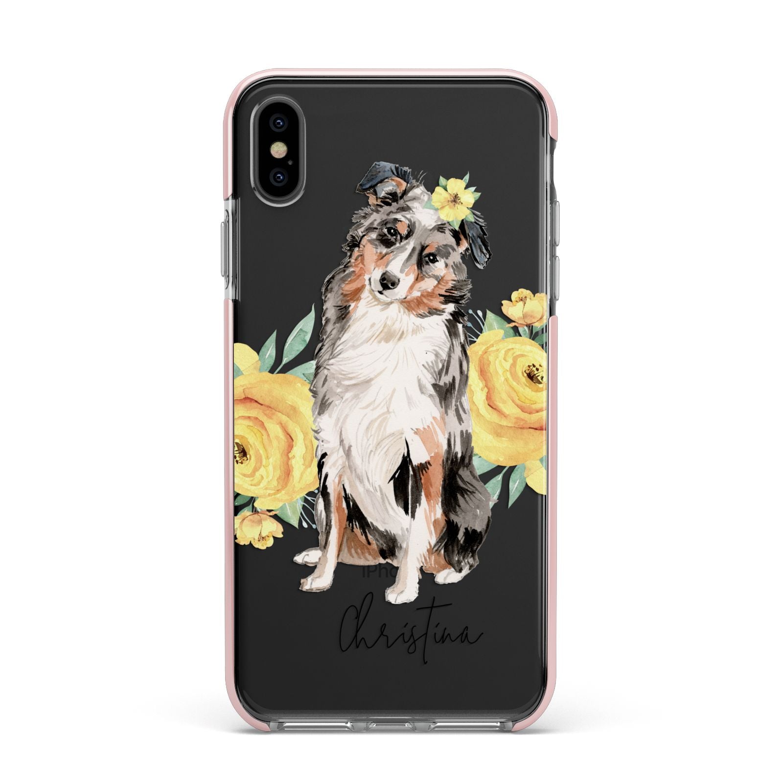 Personalised Australian Shepherd Apple iPhone Xs Max Impact Case Pink Edge on Black Phone