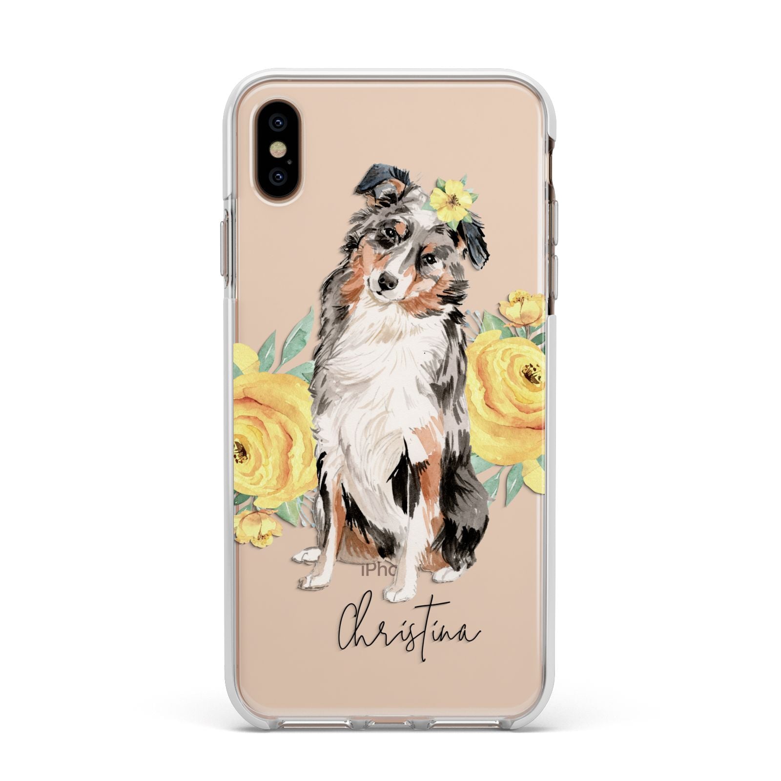 Personalised Australian Shepherd Apple iPhone Xs Max Impact Case White Edge on Gold Phone