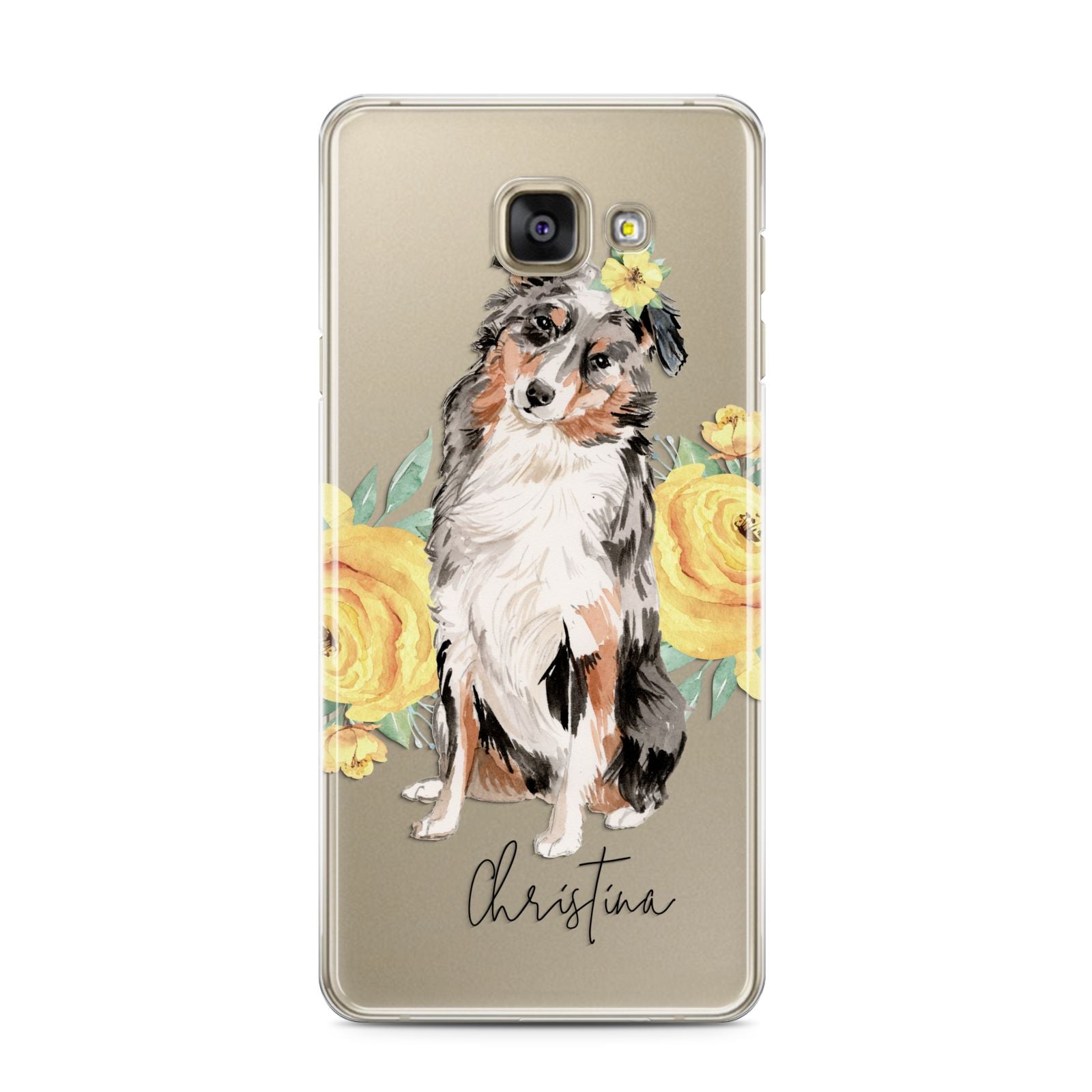 Personalised Australian Shepherd Samsung Galaxy A3 2016 Case on gold phone