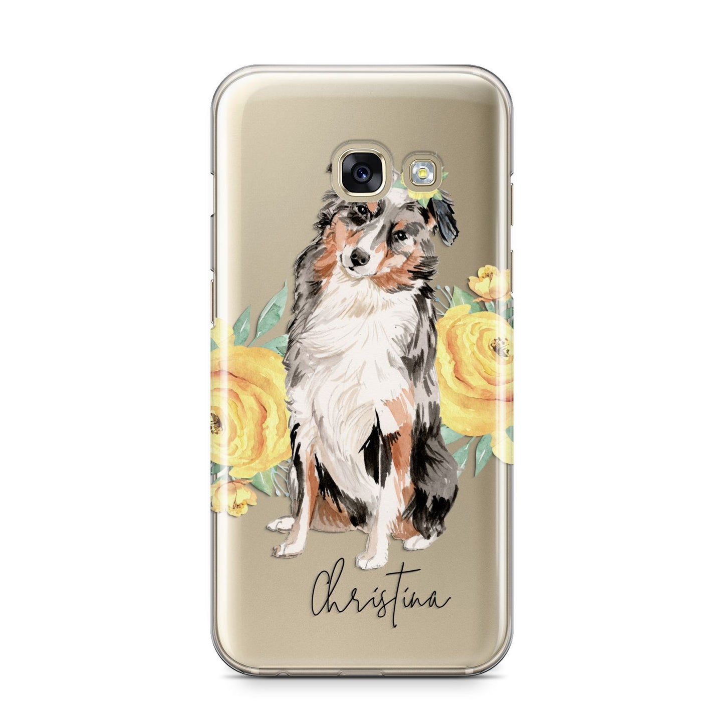Personalised Australian Shepherd Samsung Galaxy A3 2017 Case on gold phone