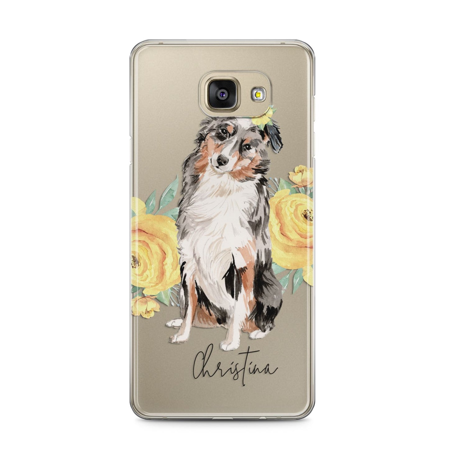 Personalised Australian Shepherd Samsung Galaxy A5 2016 Case on gold phone