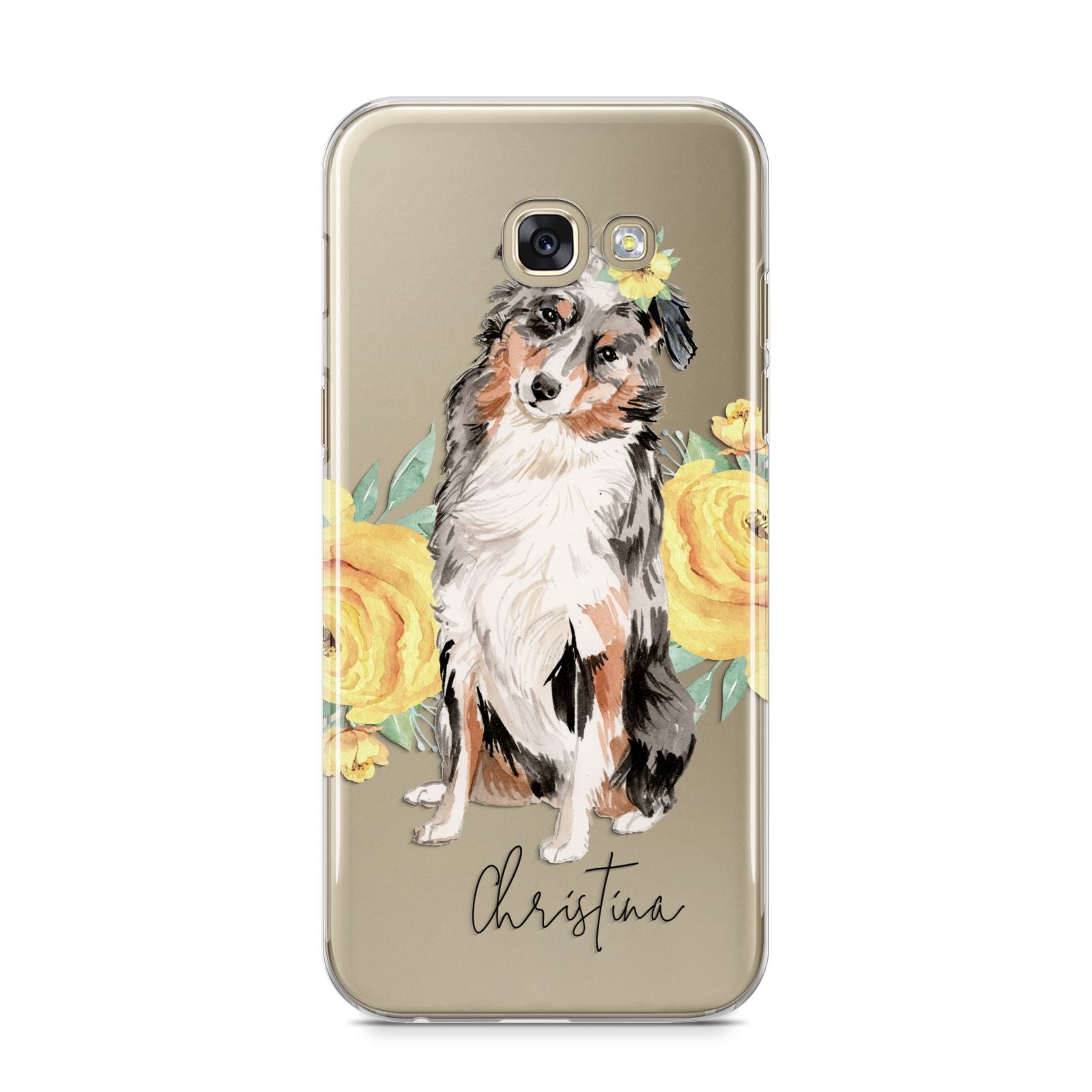 Personalised Australian Shepherd Samsung Galaxy A5 2017 Case on gold phone