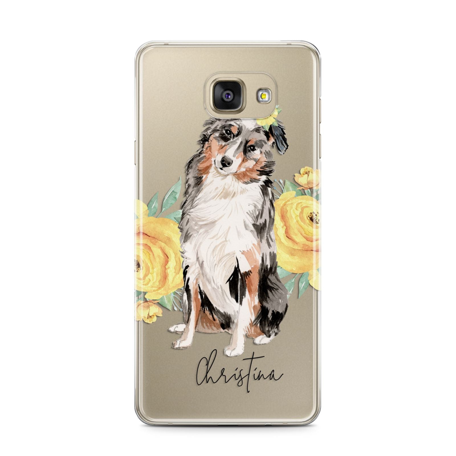 Personalised Australian Shepherd Samsung Galaxy A7 2016 Case on gold phone