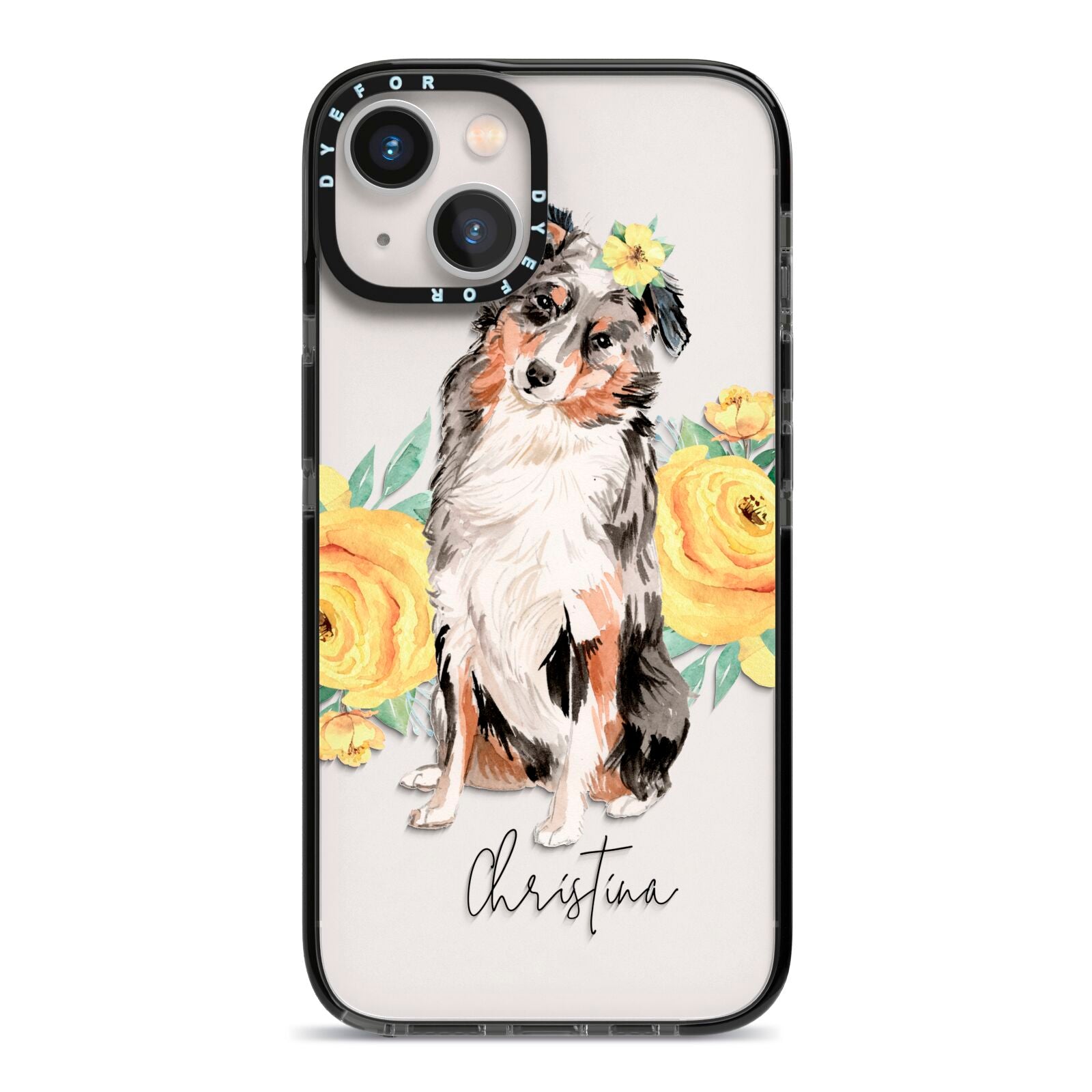 Personalised Australian Shepherd iPhone 13 Black Impact Case on Silver phone
