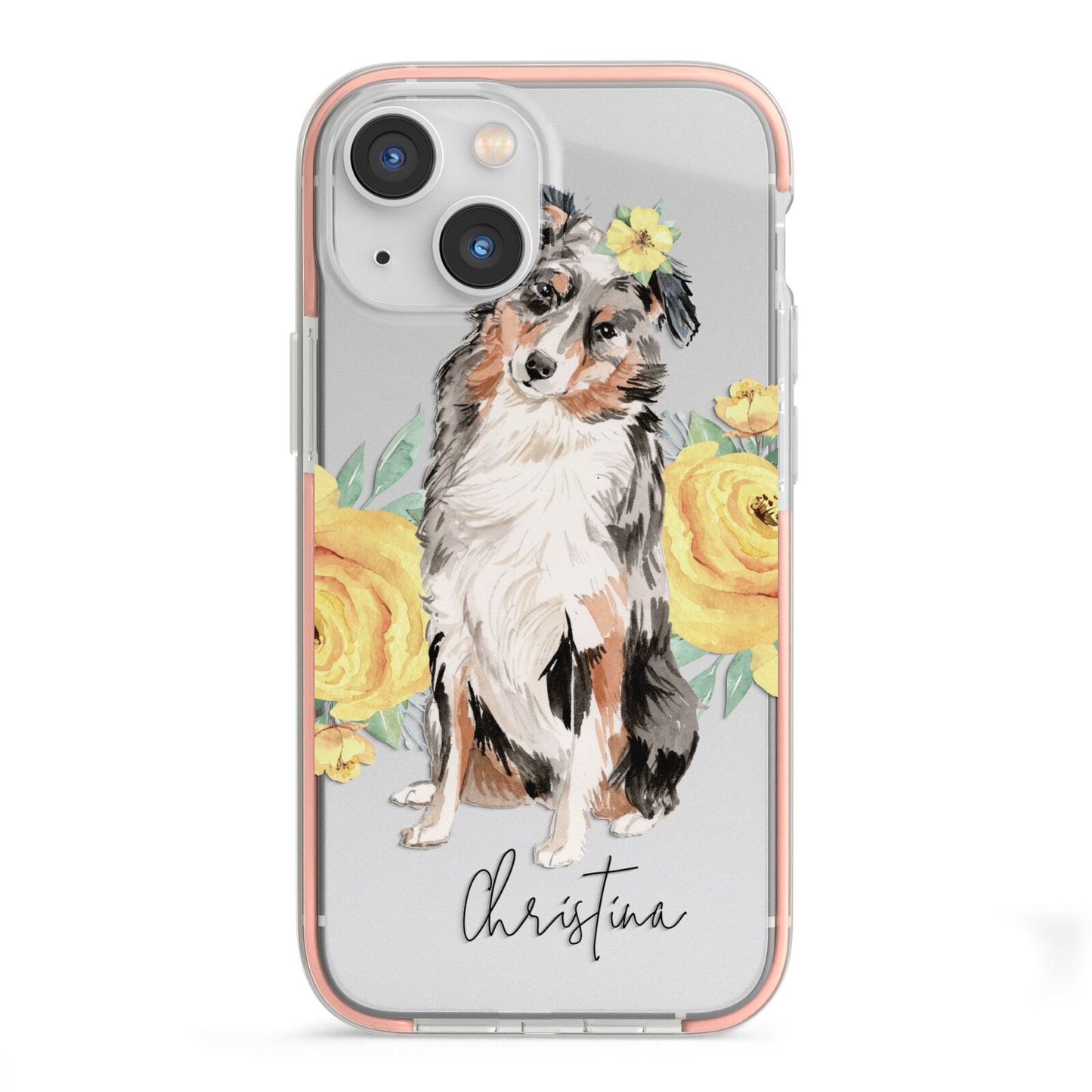 Personalised Australian Shepherd iPhone 13 Mini TPU Impact Case with Pink Edges