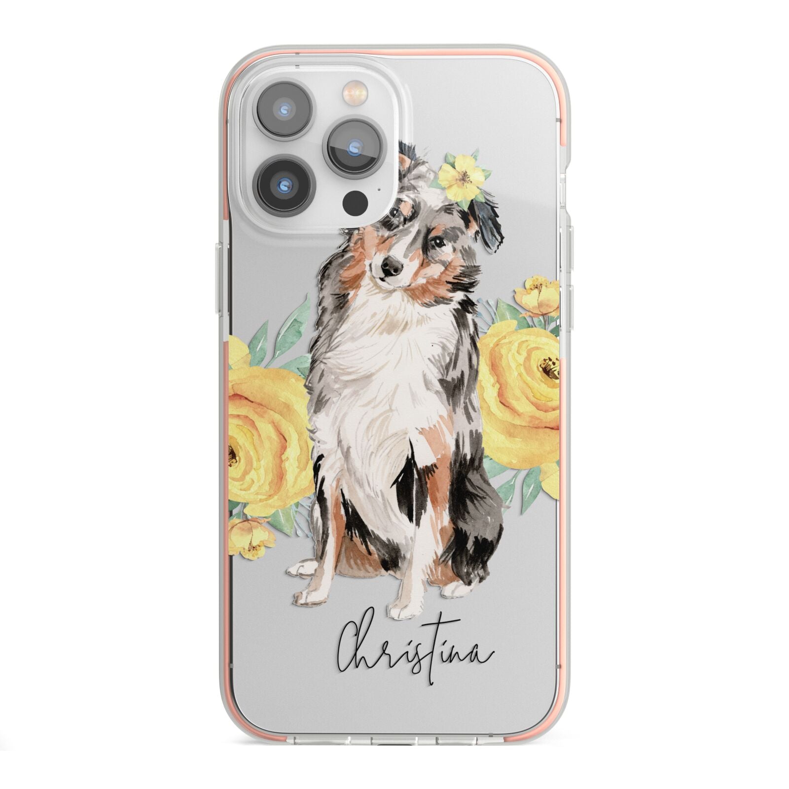 Personalised Australian Shepherd iPhone 13 Pro Max TPU Impact Case with Pink Edges