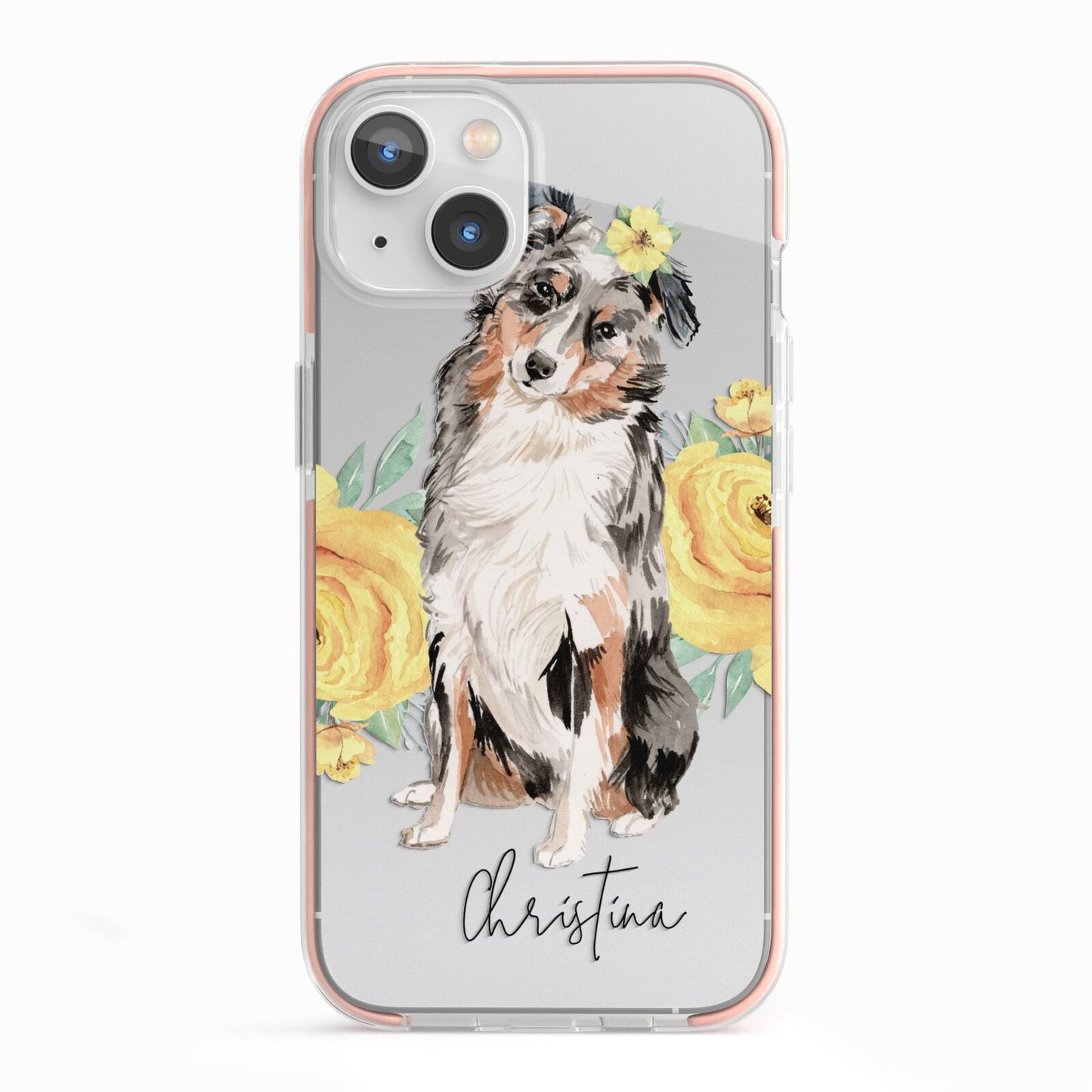 Personalised Australian Shepherd iPhone 13 TPU Impact Case with Pink Edges