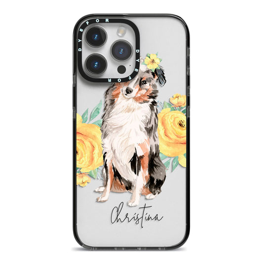 Personalised Australian Shepherd iPhone 14 Pro Max Black Impact Case on Silver phone