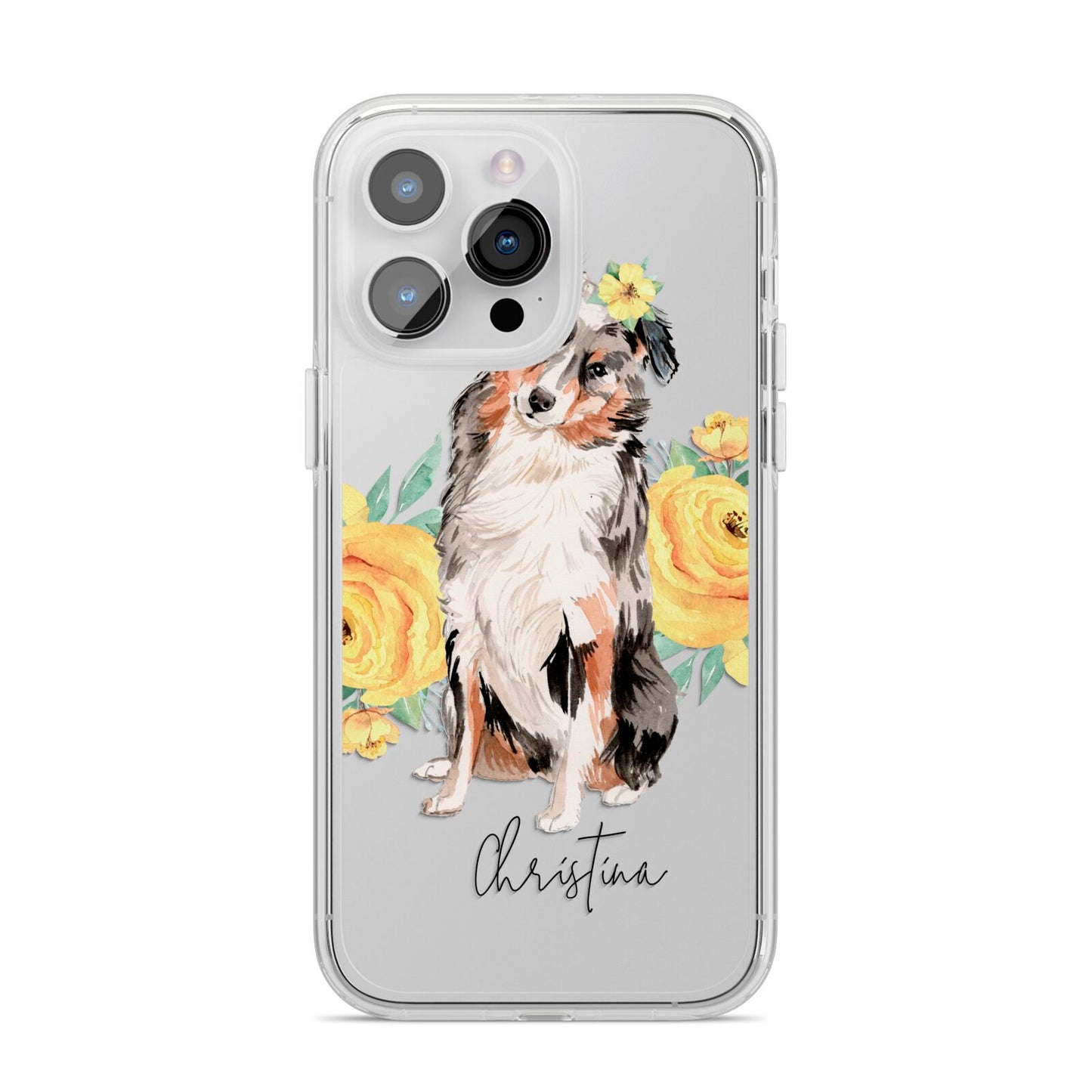 Personalised Australian Shepherd iPhone 14 Pro Max Clear Tough Case Silver