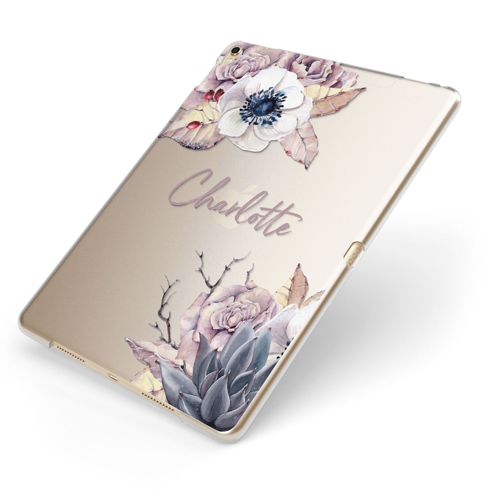 Personalised Autumn Floral Apple iPad Case on Gold iPad Side View