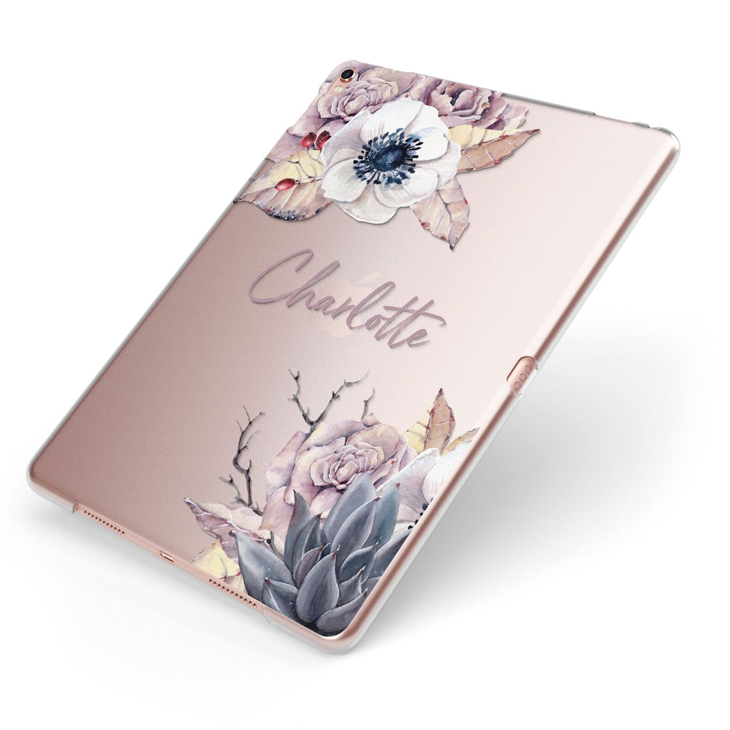 Personalised Autumn Floral Apple iPad Case on Rose Gold iPad Side View