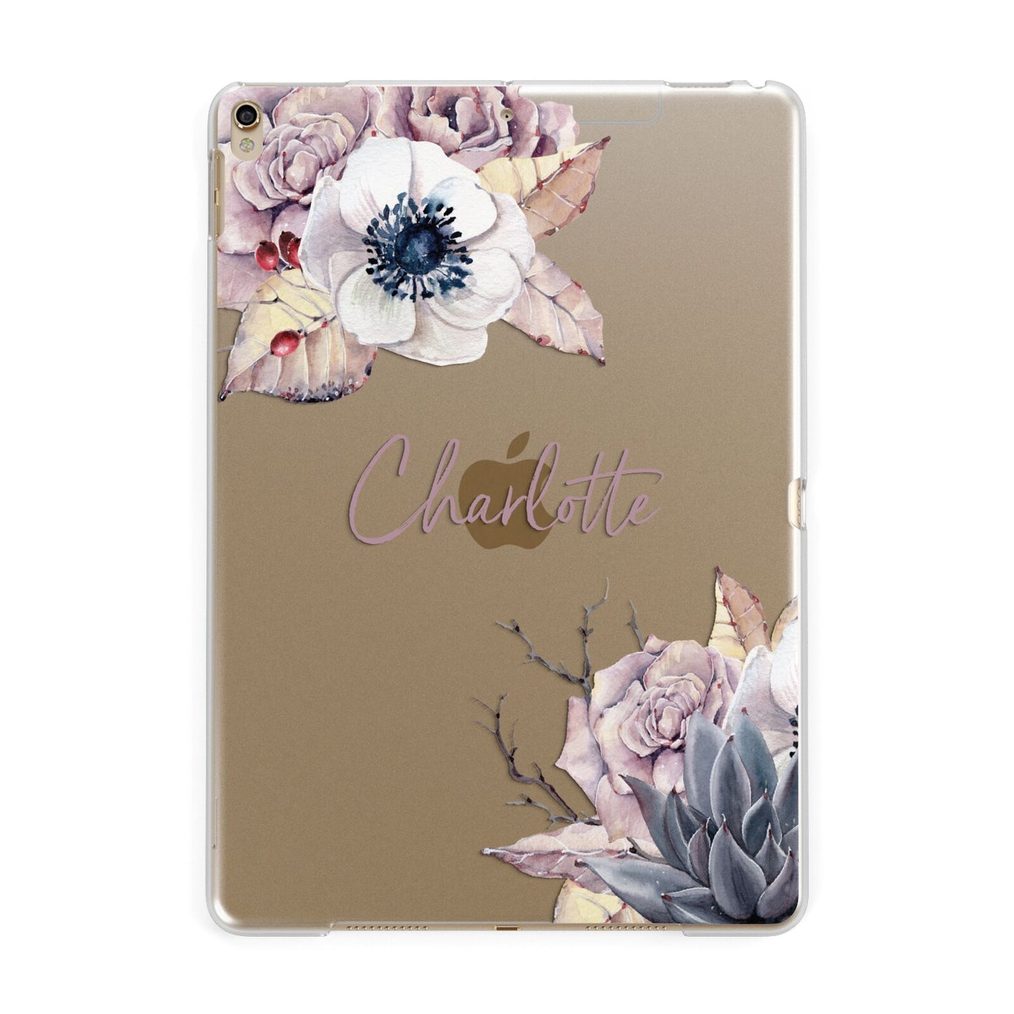 Personalised Autumn Floral Apple iPad Gold Case