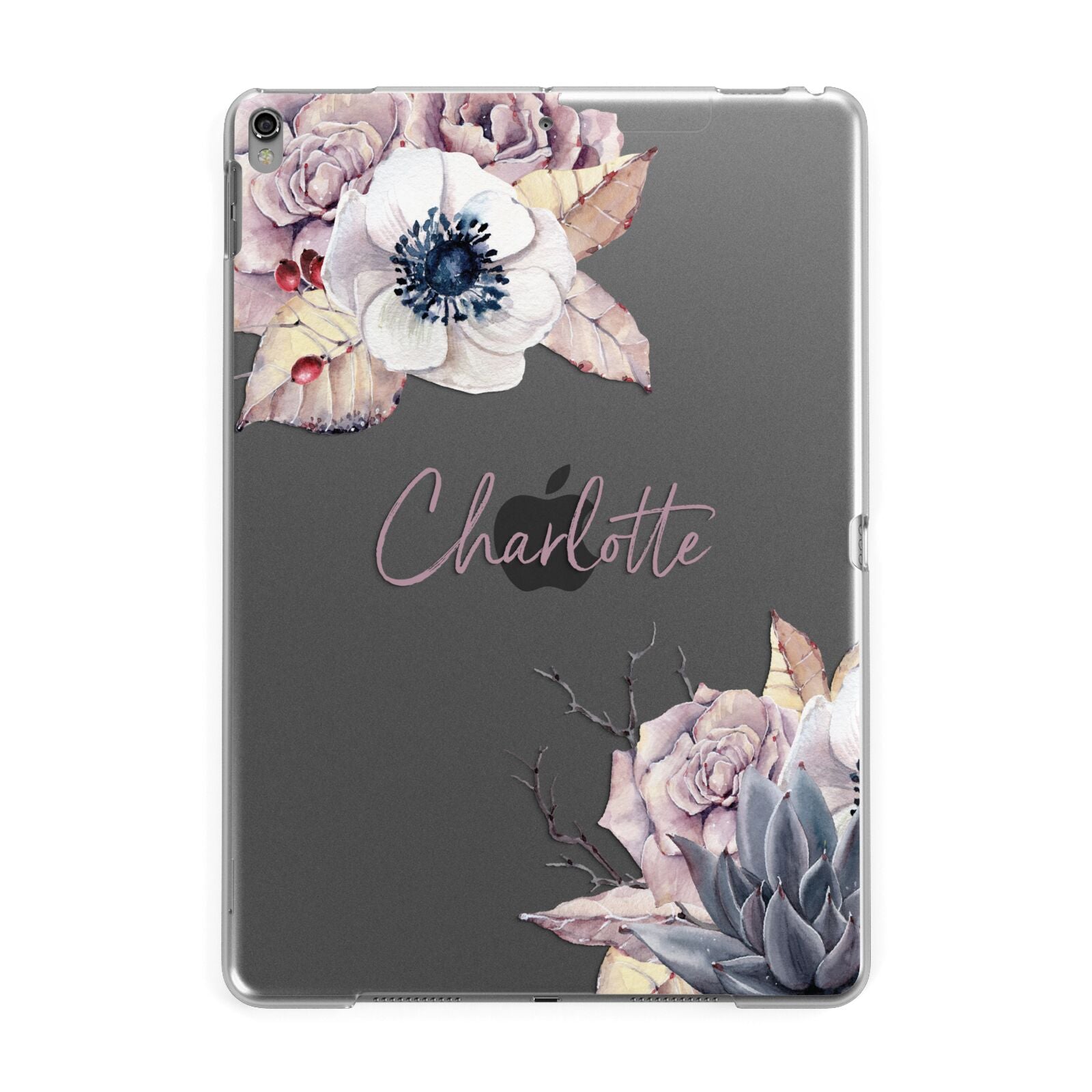 Personalised Autumn Floral Apple iPad Grey Case