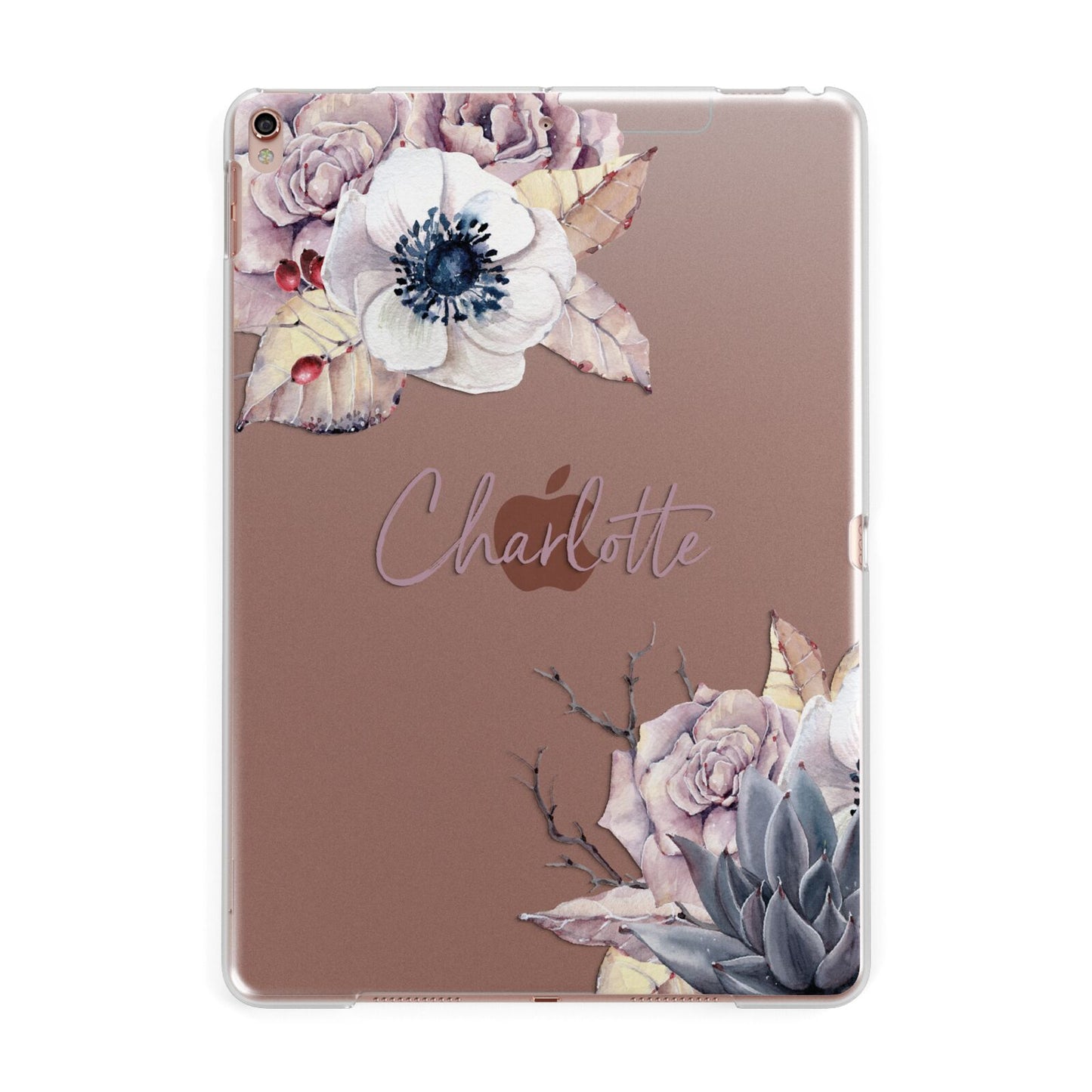 Personalised Autumn Floral Apple iPad Rose Gold Case