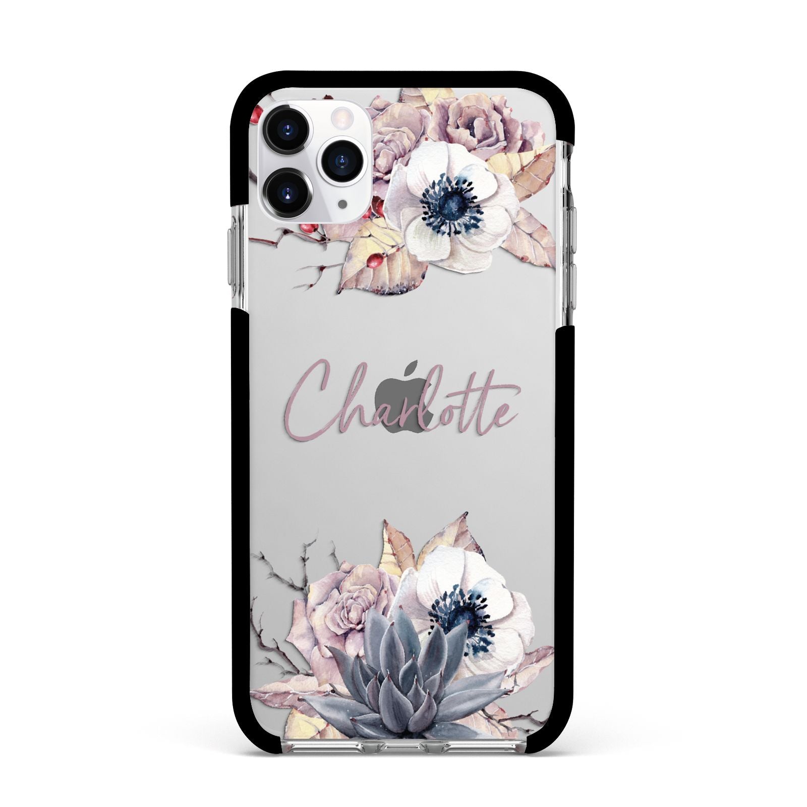 Personalised Autumn Floral Apple iPhone 11 Pro Max in Silver with Black Impact Case