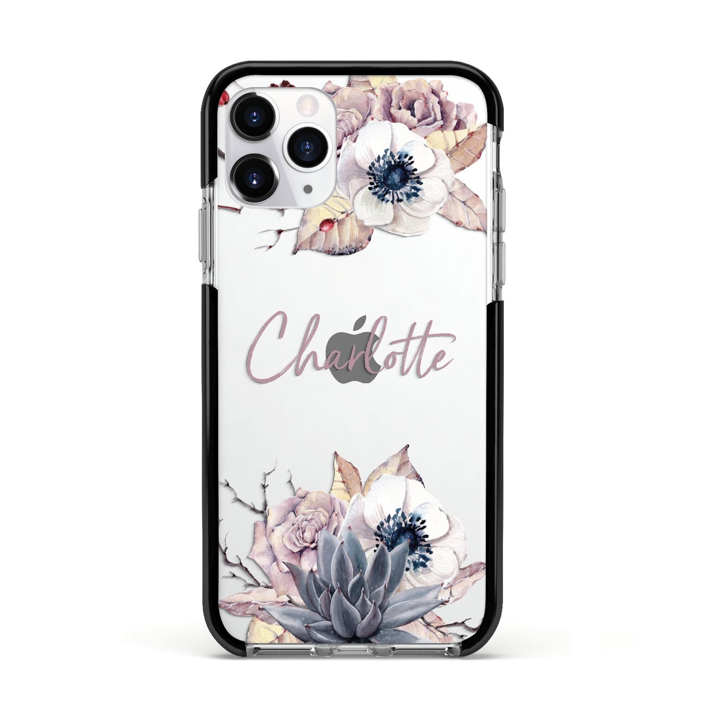 Personalised Autumn Floral Apple iPhone 11 Pro in Silver with Black Impact Case