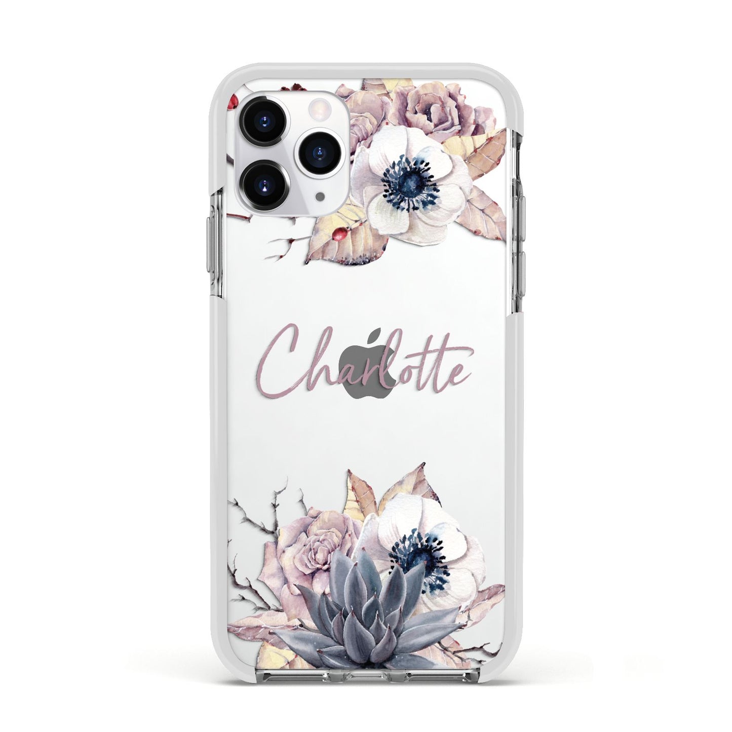 Personalised Autumn Floral Apple iPhone 11 Pro in Silver with White Impact Case