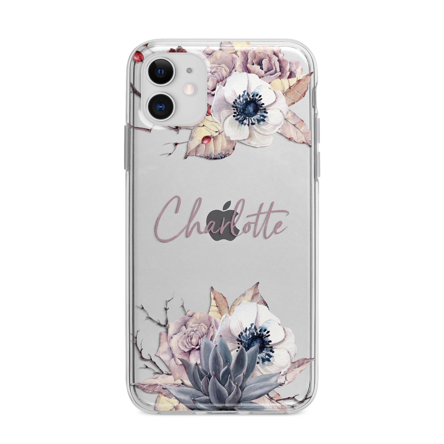 Personalised Autumn Floral Apple iPhone 11 in White with Bumper Case