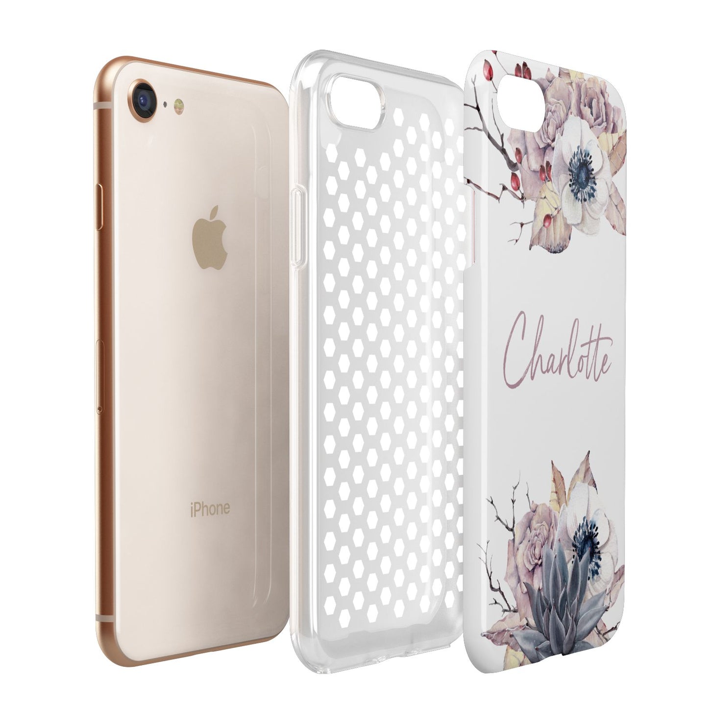 Personalised Autumn Floral Apple iPhone 7 8 3D Tough Case Expanded View