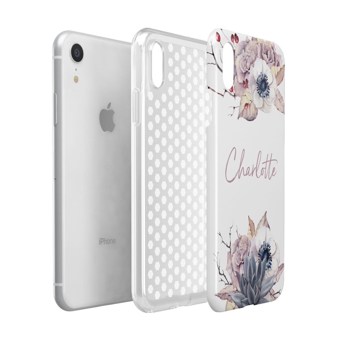 Personalised Autumn Floral Apple iPhone XR White 3D Tough Case Expanded view