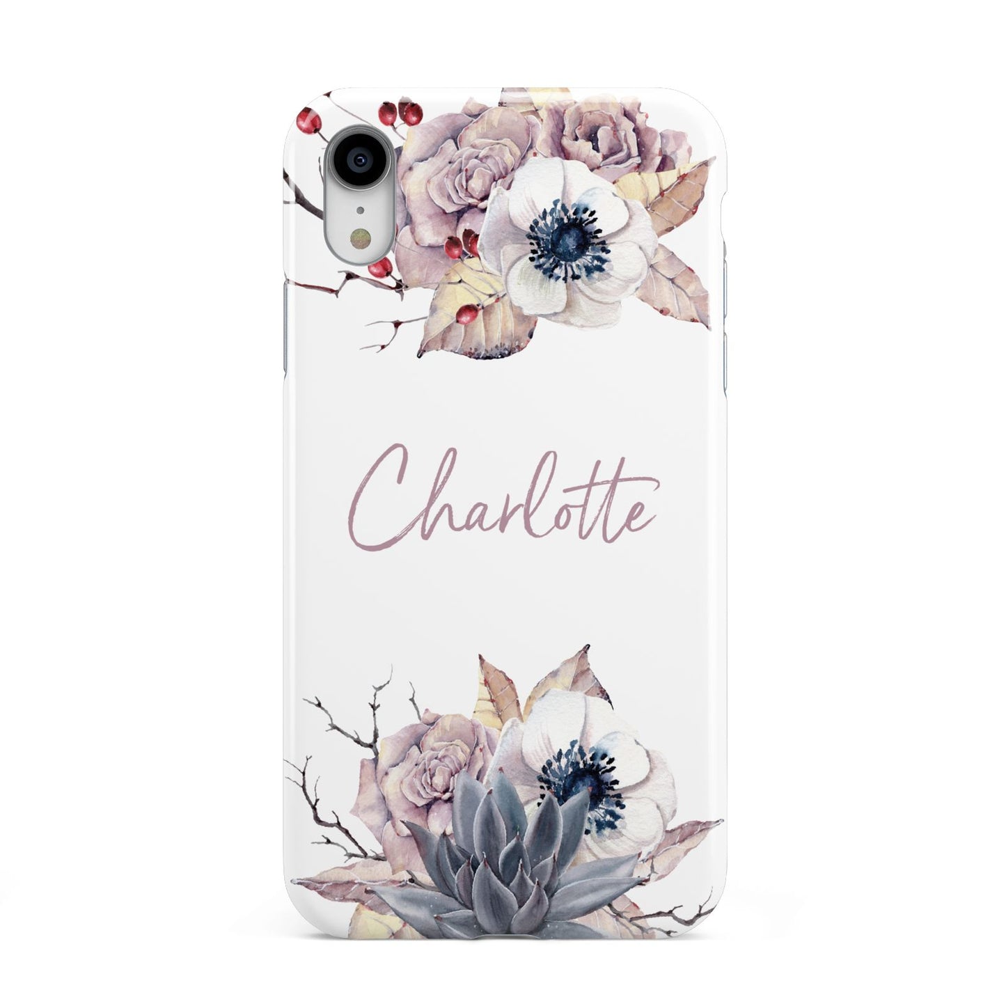 Personalised Autumn Floral Apple iPhone XR White 3D Tough Case