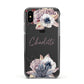 Personalised Autumn Floral Apple iPhone Xs Impact Case Black Edge on Black Phone