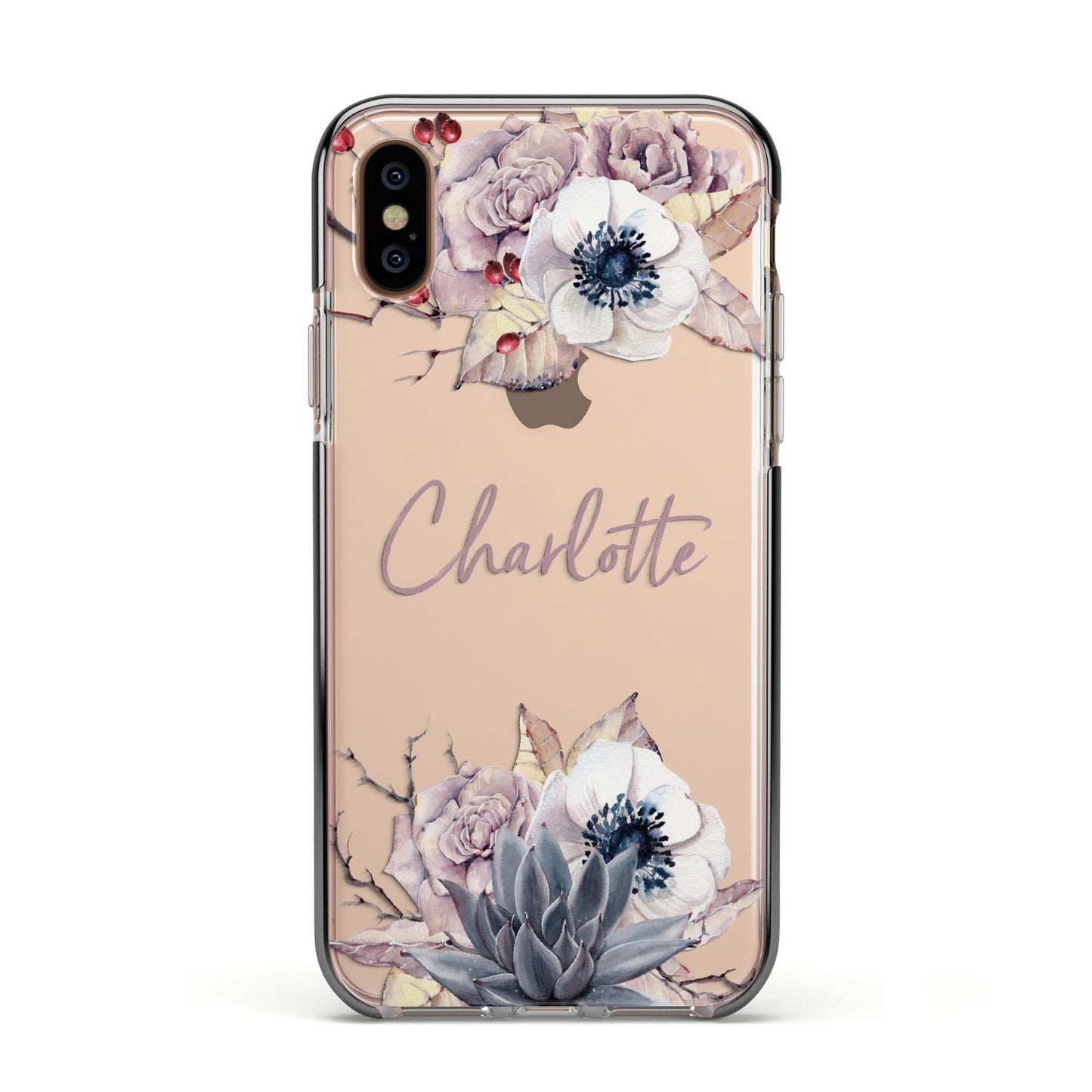 Personalised Autumn Floral Apple iPhone Xs Impact Case Black Edge on Gold Phone