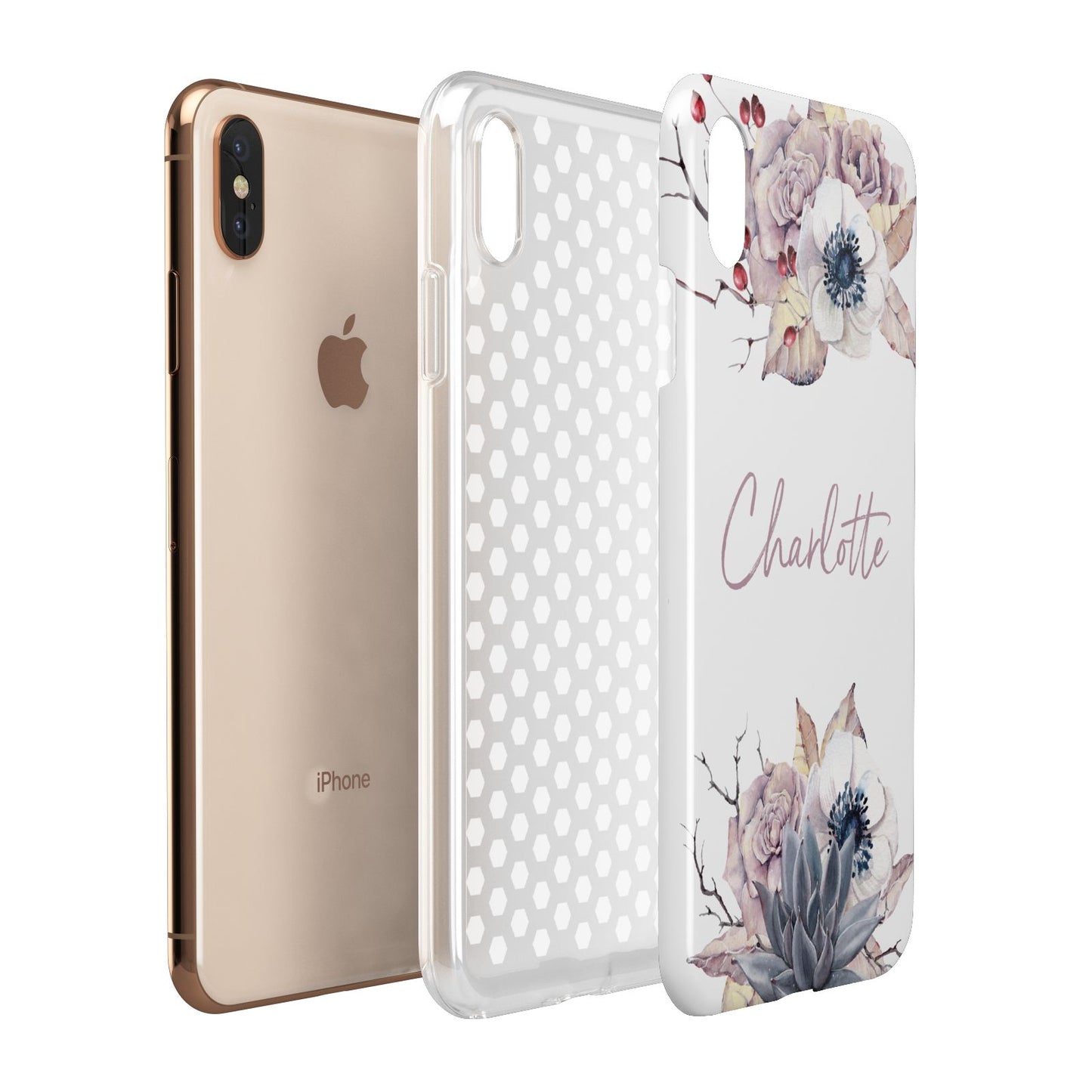Personalised Autumn Floral Apple iPhone Xs Max 3D Tough Case Expanded View