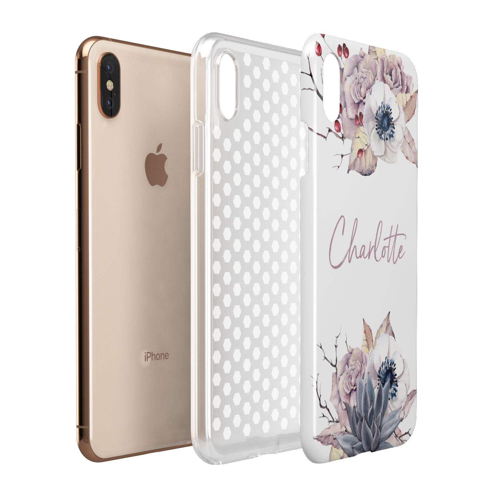 Personalised Autumn Floral Apple iPhone Xs Max 3D Tough Case Expanded View