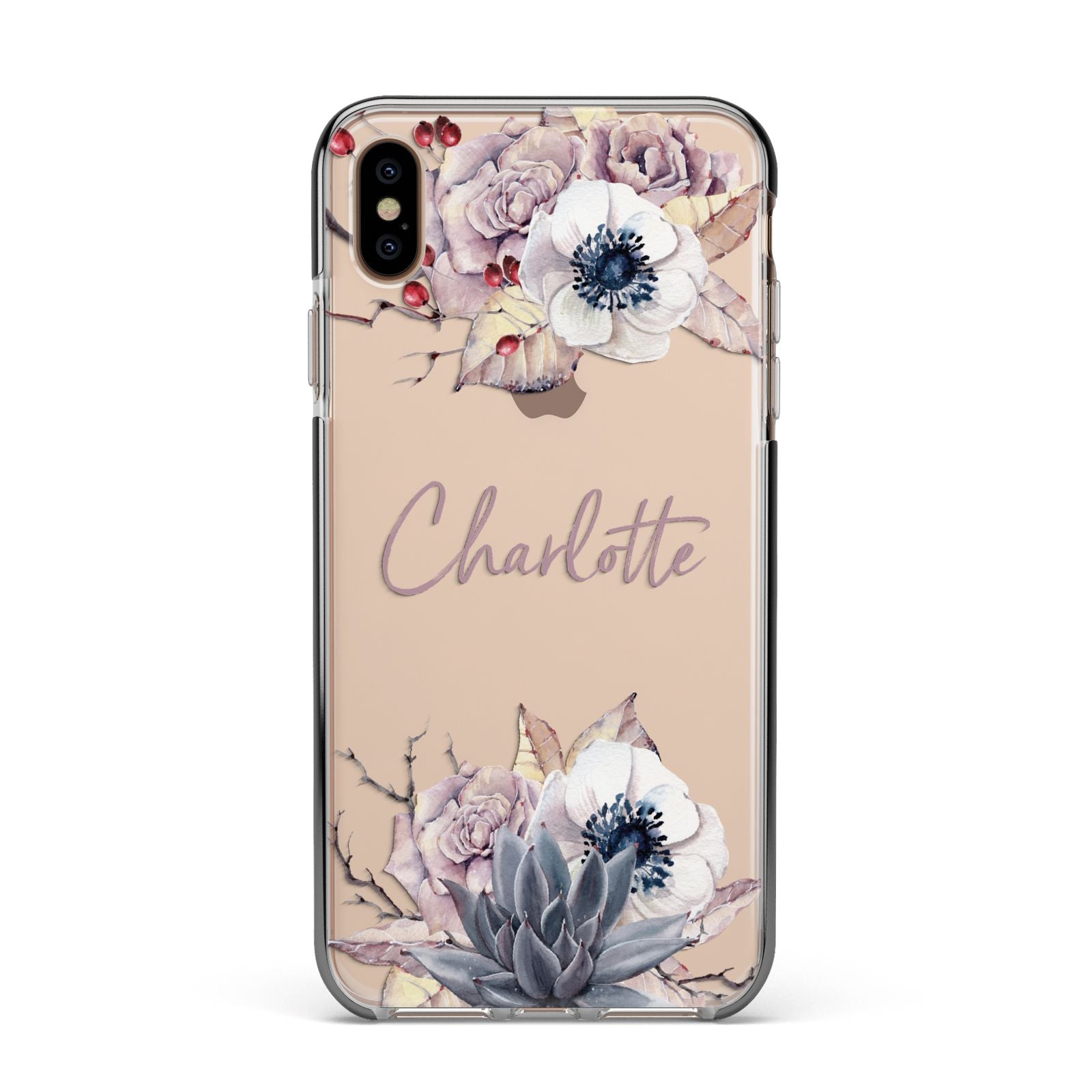 Personalised Autumn Floral Apple iPhone Xs Max Impact Case Black Edge on Gold Phone