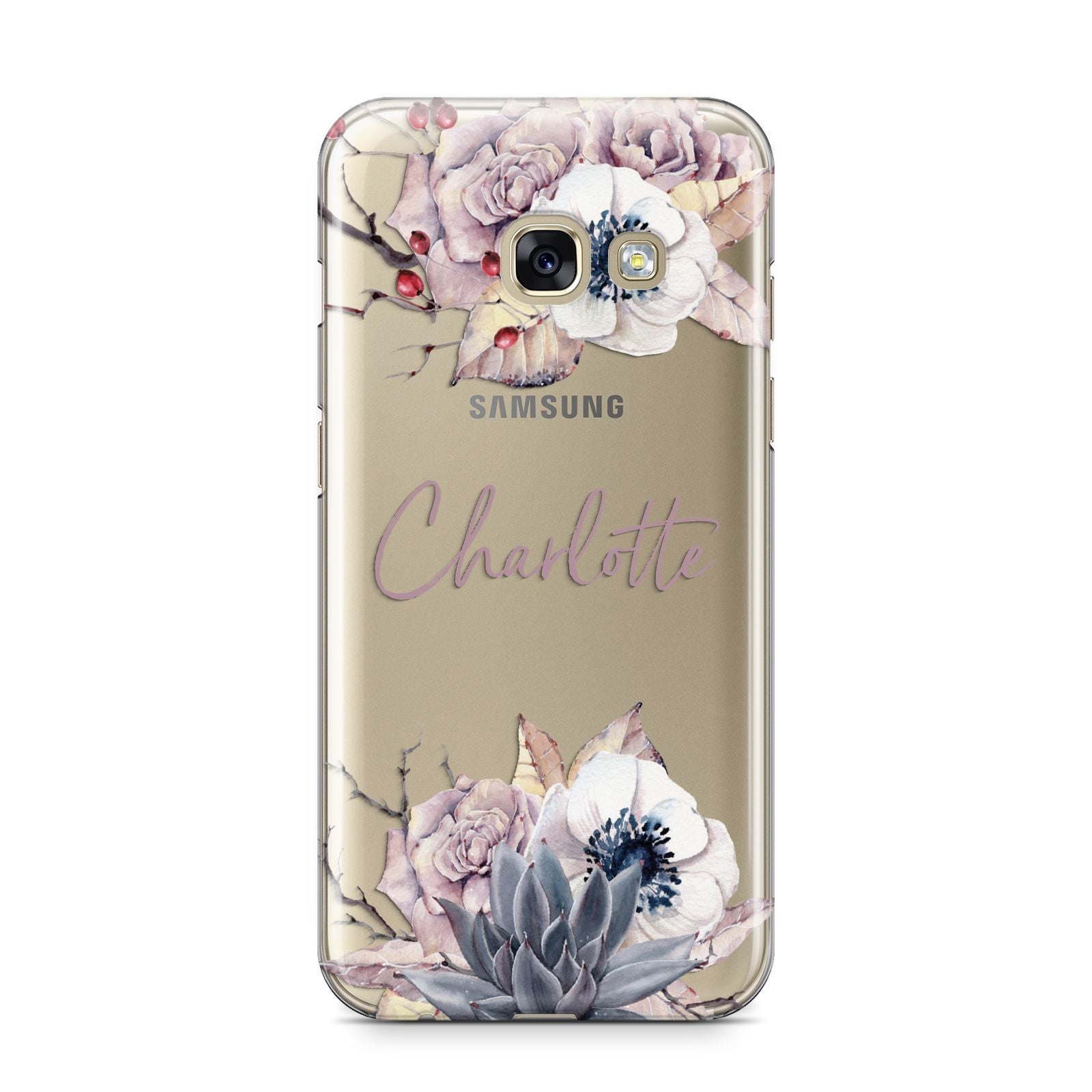 Personalised Autumn Floral Samsung Galaxy A3 2017 Case on gold phone