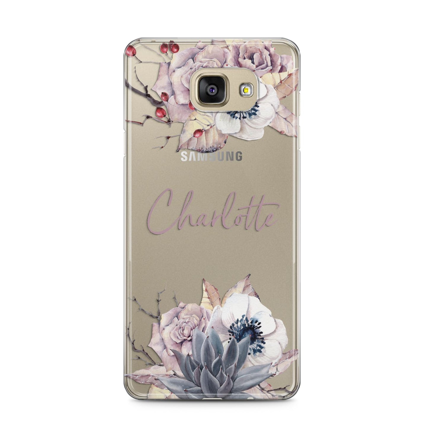 Personalised Autumn Floral Samsung Galaxy A5 2016 Case on gold phone