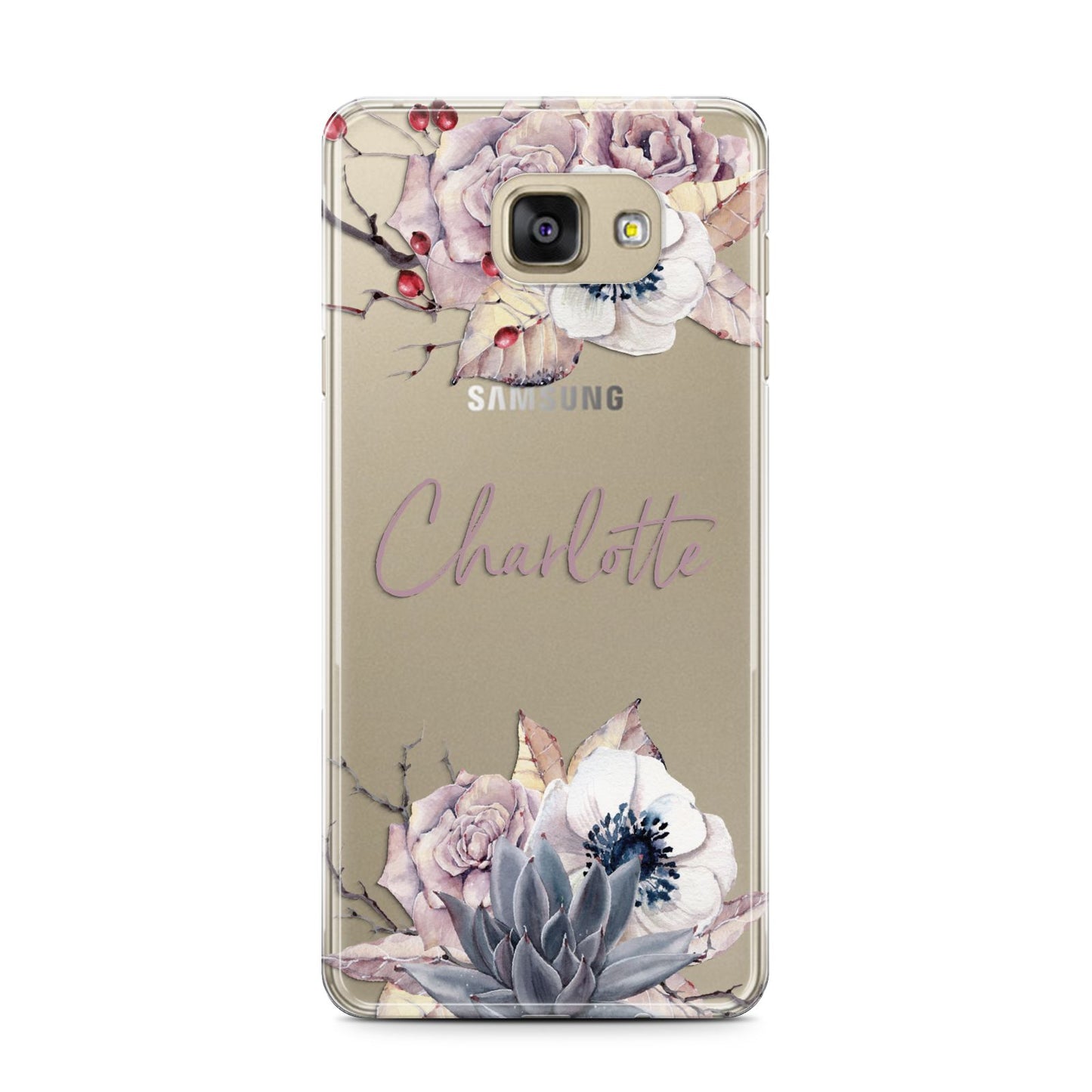 Personalised Autumn Floral Samsung Galaxy A7 2016 Case on gold phone