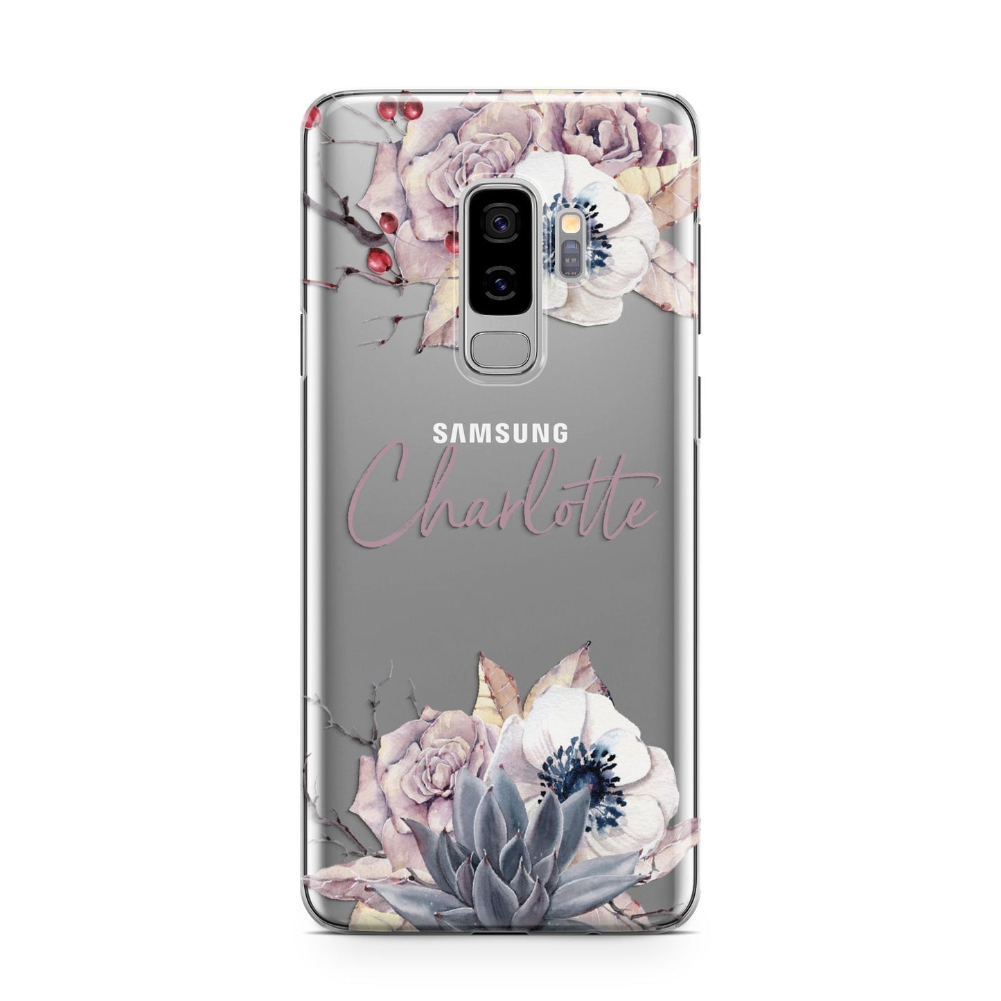Personalised Autumn Floral Samsung Galaxy S9 Plus Case on Silver phone