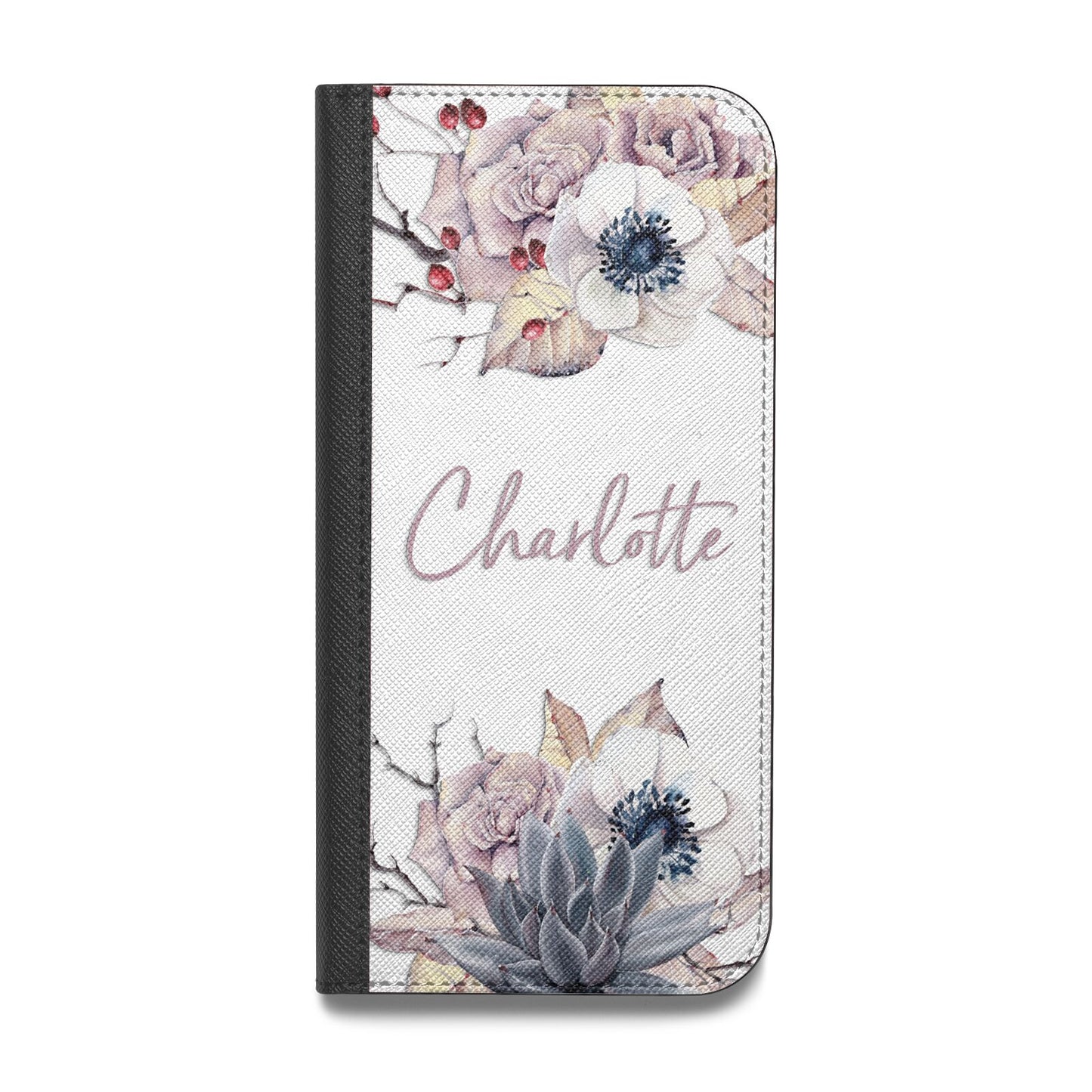 Personalised Autumn Floral Vegan Leather Flip iPhone Case