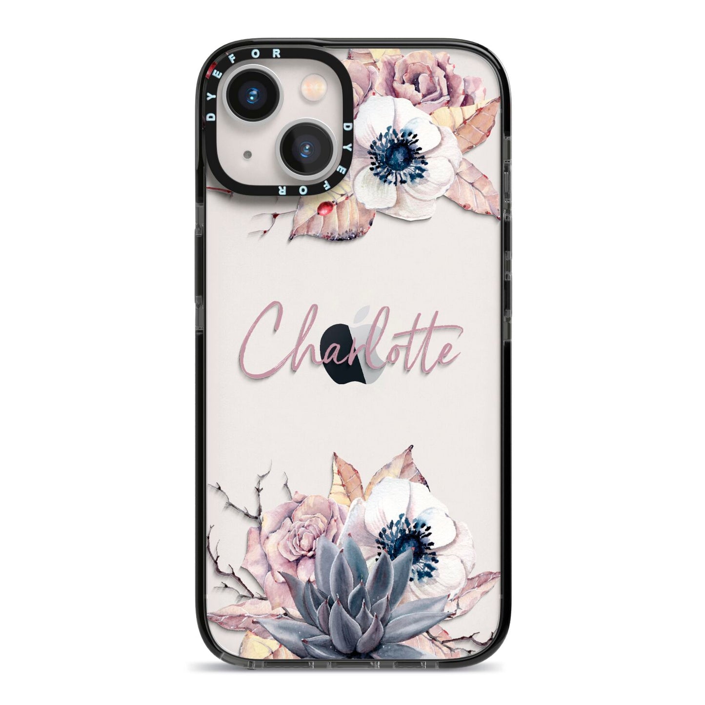 Personalised Autumn Floral iPhone 13 Black Impact Case on Silver phone