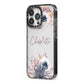 Personalised Autumn Floral iPhone 13 Pro Black Impact Case Side Angle on Silver phone