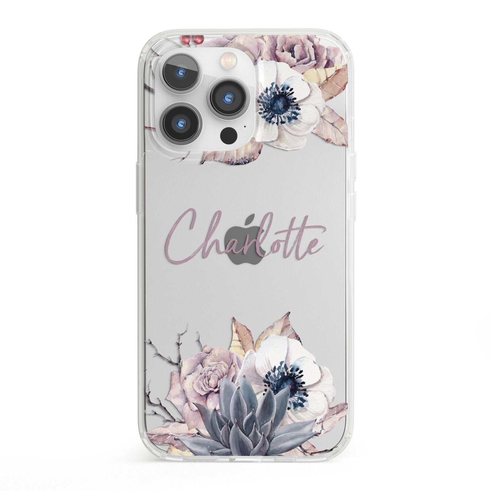 Personalised Autumn Floral iPhone 13 Pro Clear Bumper Case
