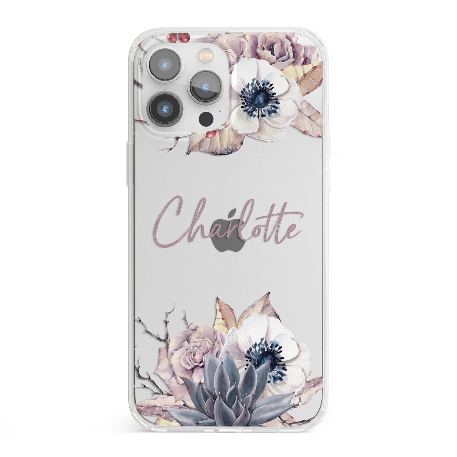 Personalised Autumn Floral iPhone 13 Pro Max Clear Bumper Case