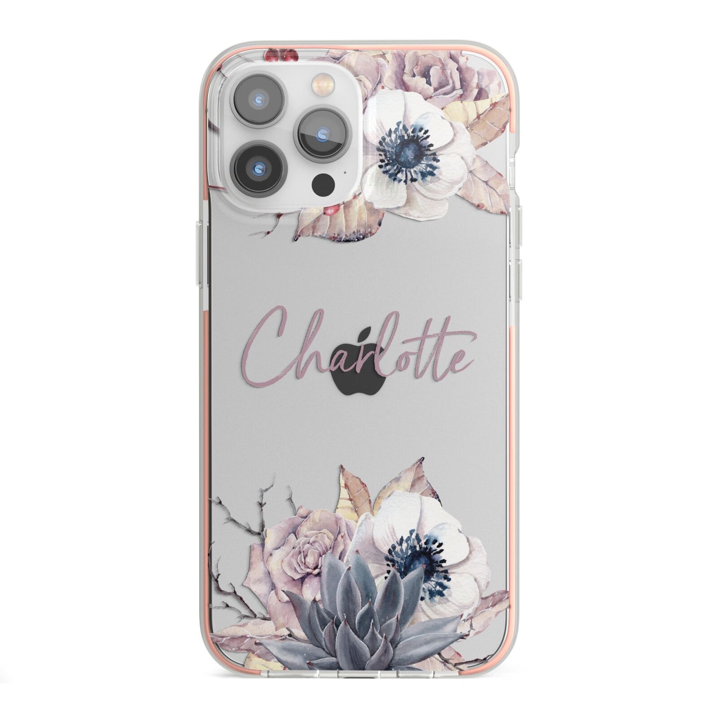 Personalised Autumn Floral iPhone 13 Pro Max TPU Impact Case with Pink Edges